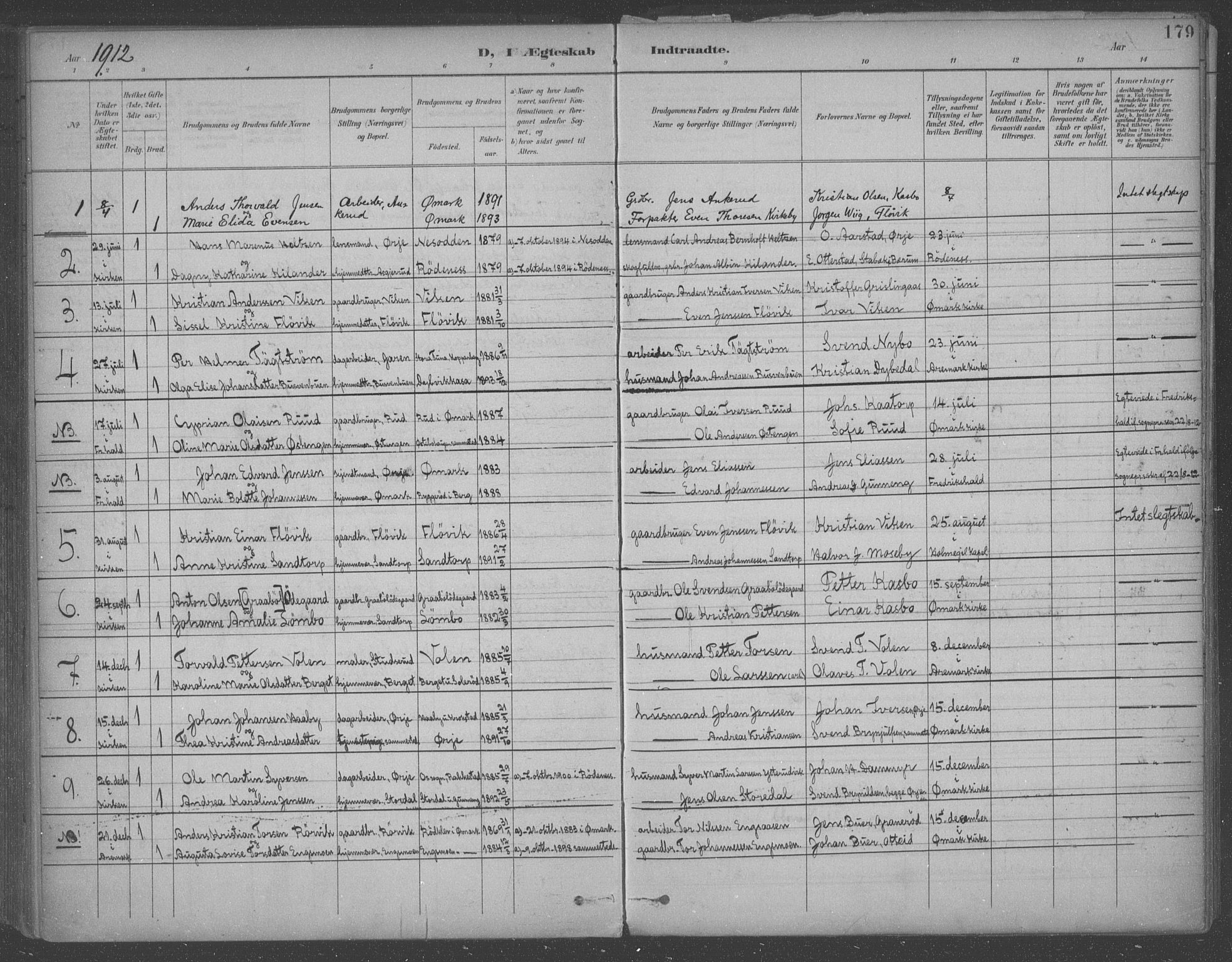 Aremark prestekontor Kirkebøker, SAO/A-10899/F/Fb/L0005: Parish register (official) no. II 5, 1895-1919, p. 179