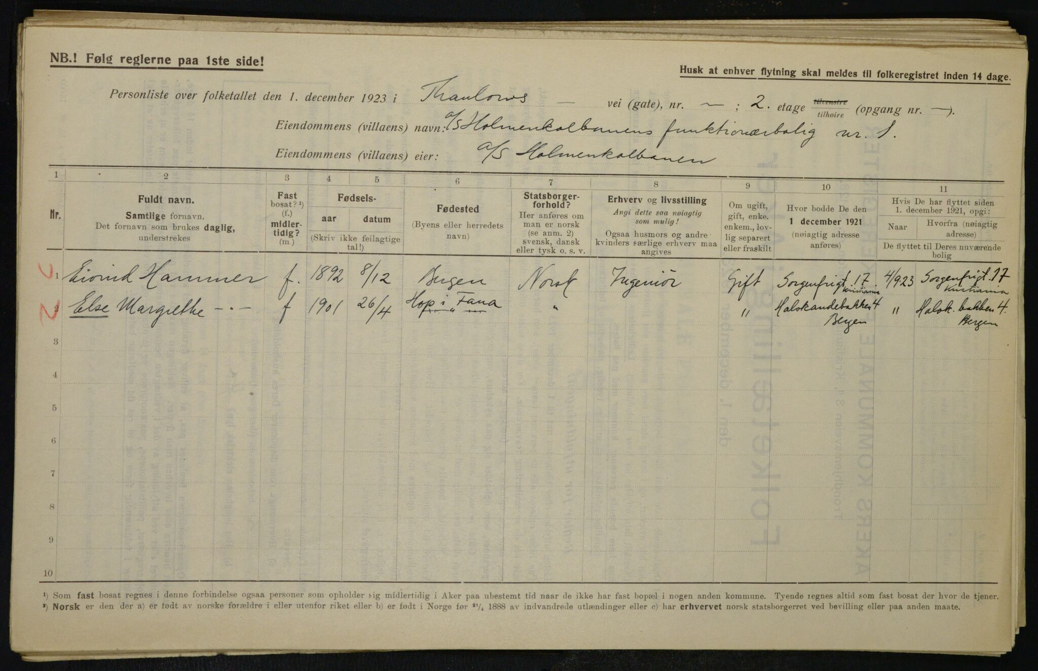 , Municipal Census 1923 for Aker, 1923, p. 19323