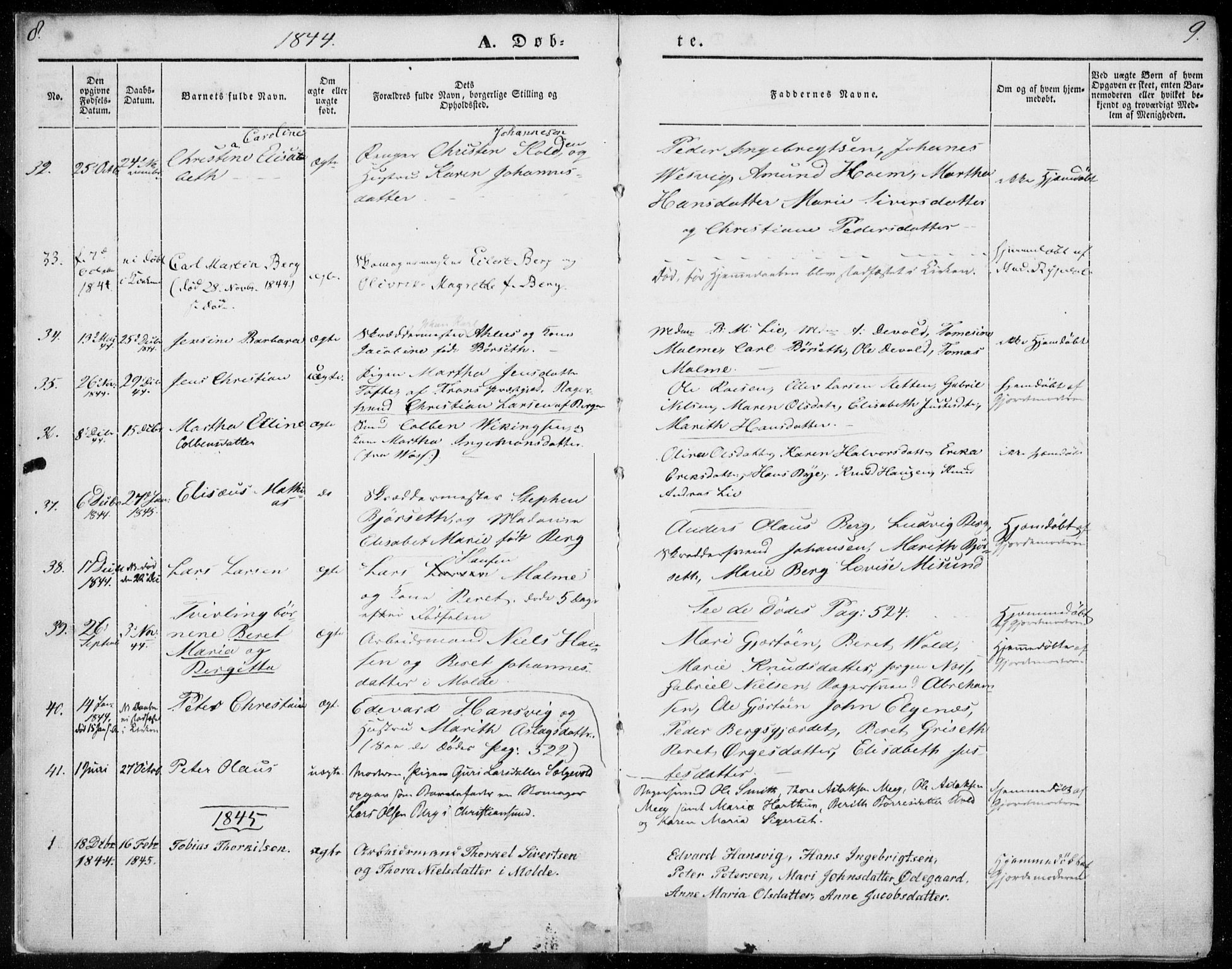 Ministerialprotokoller, klokkerbøker og fødselsregistre - Møre og Romsdal, SAT/A-1454/558/L0689: Parish register (official) no. 558A03, 1843-1872, p. 8-9