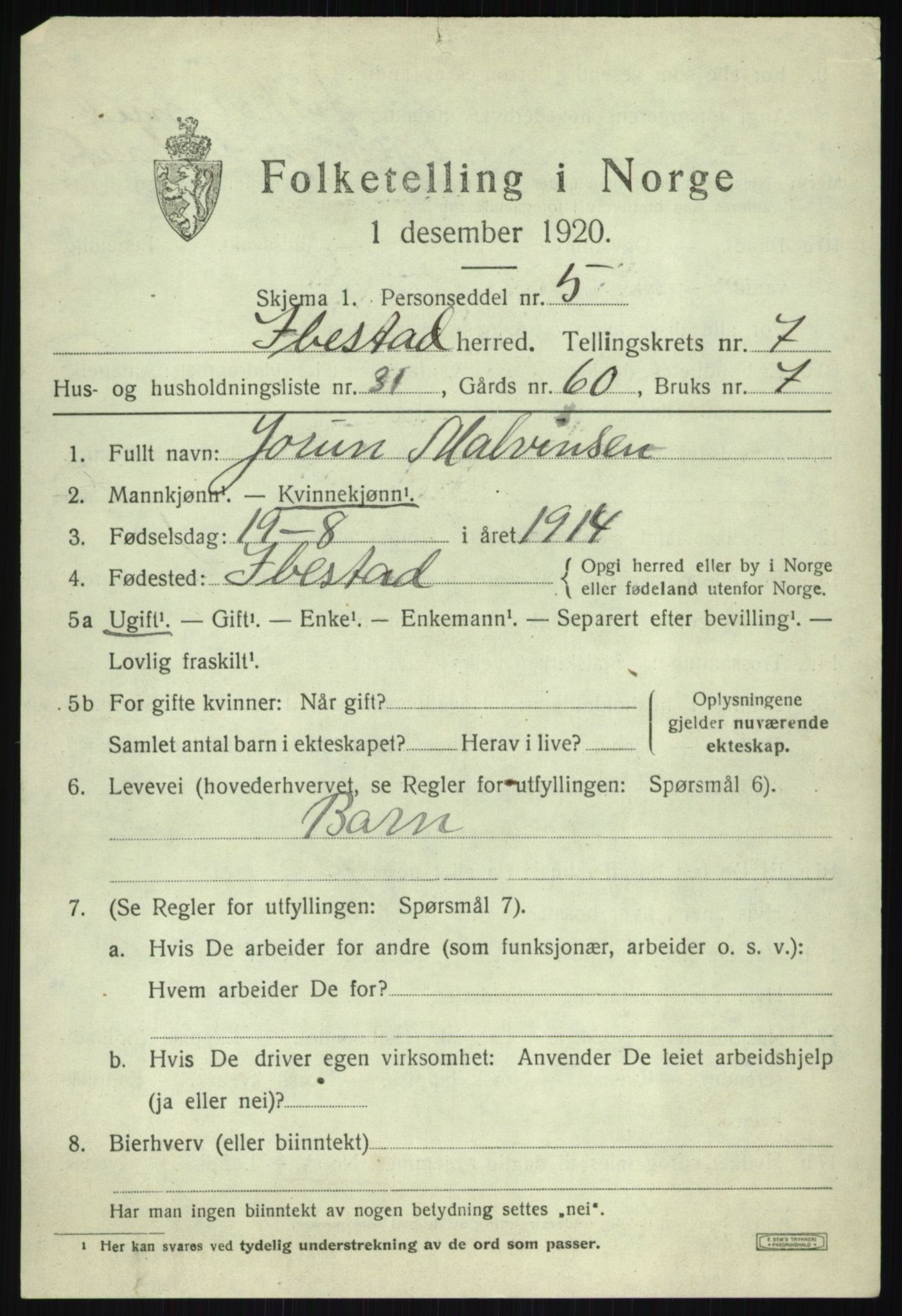 SATØ, 1920 census for Ibestad, 1920, p. 4958