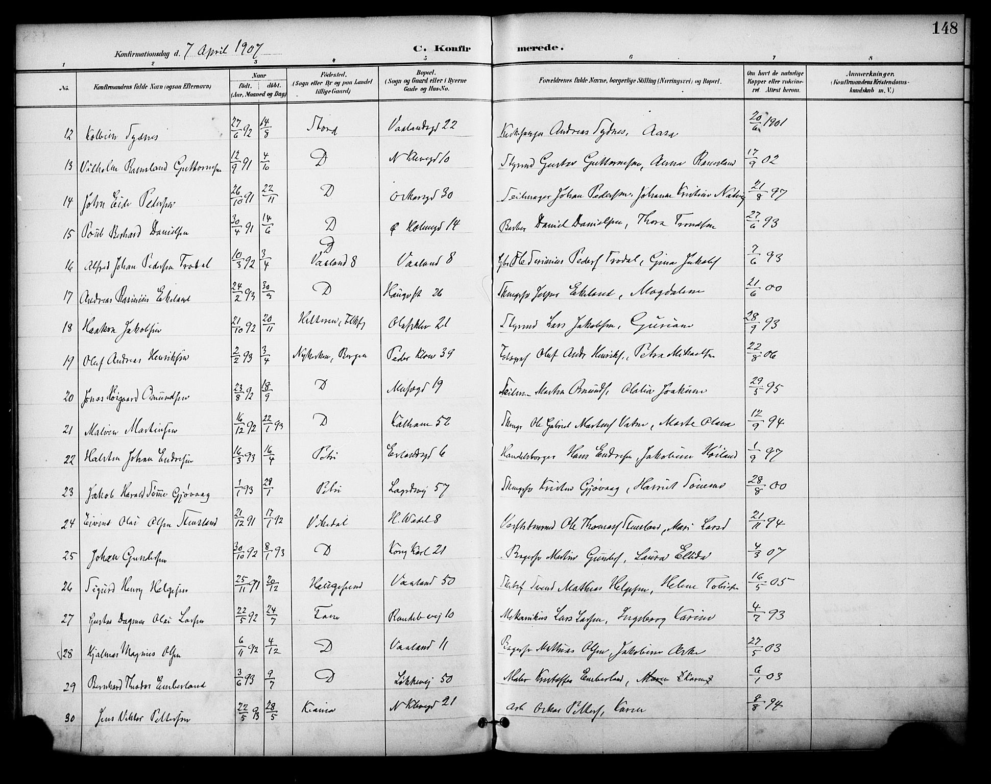 Domkirken sokneprestkontor, SAST/A-101812/001/30/30BA/L0031: Parish register (official) no. A 30, 1896-1916, p. 148