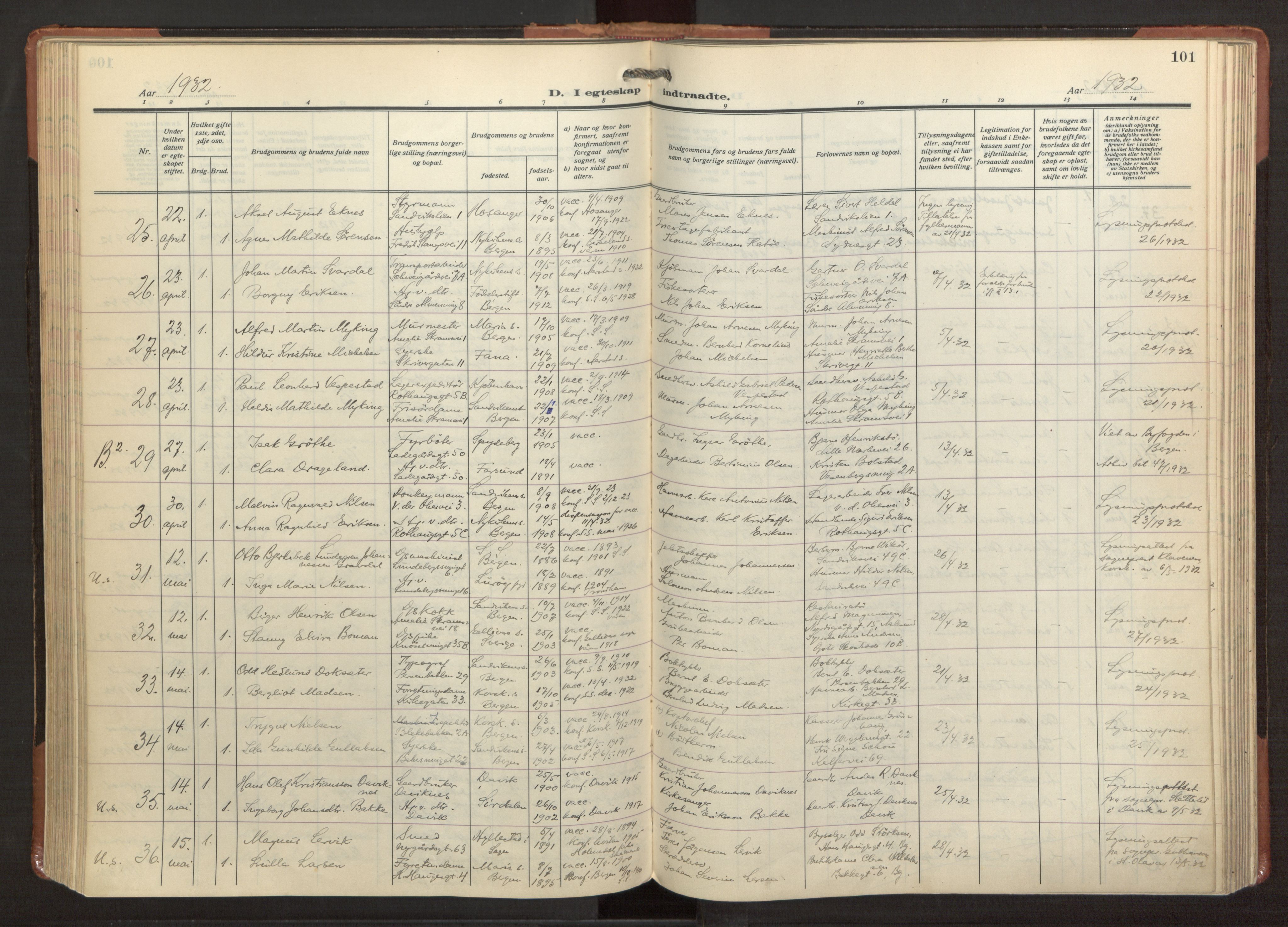 Sandviken Sokneprestembete, AV/SAB-A-77601/H/Ha/L0016: Parish register (official) no. D 3, 1923-1940, p. 101