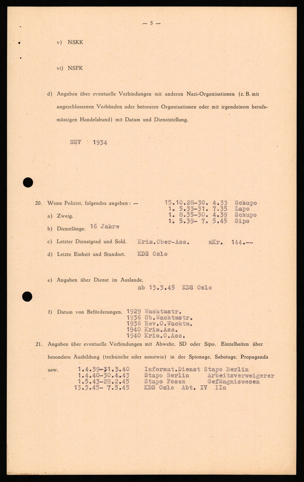 Forsvaret, Forsvarets overkommando II, RA/RAFA-3915/D/Db/L0035: CI Questionaires. Tyske okkupasjonsstyrker i Norge. Tyskere., 1945-1946, p. 414
