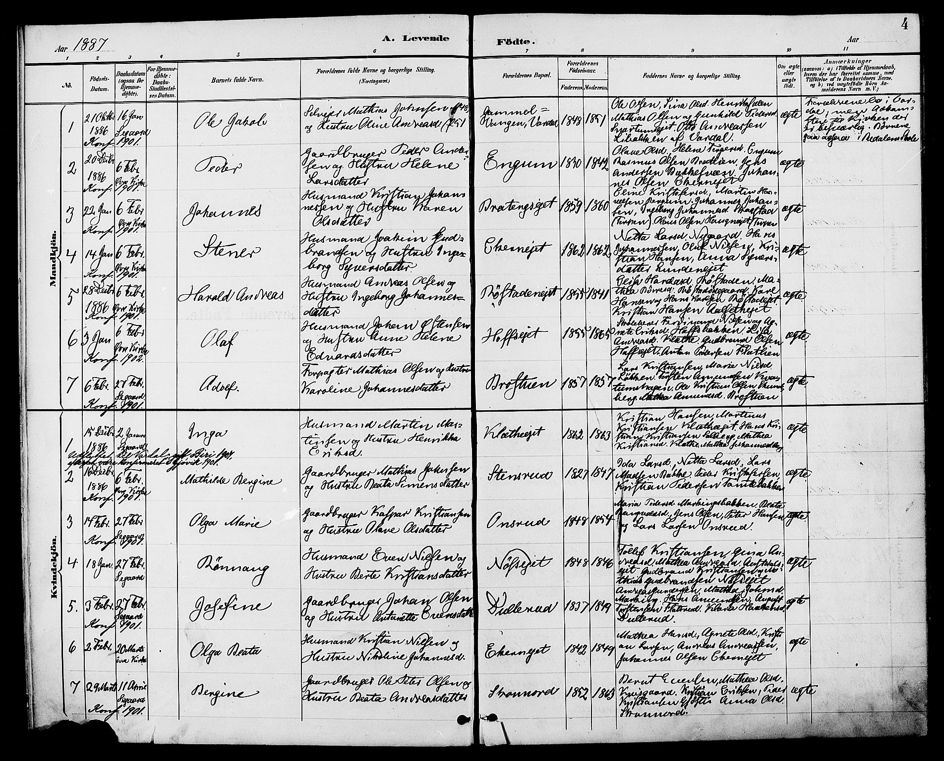 Biri prestekontor, AV/SAH-PREST-096/H/Ha/Haa/L0007: Parish register (official) no. 7, 1887-1893, p. 4