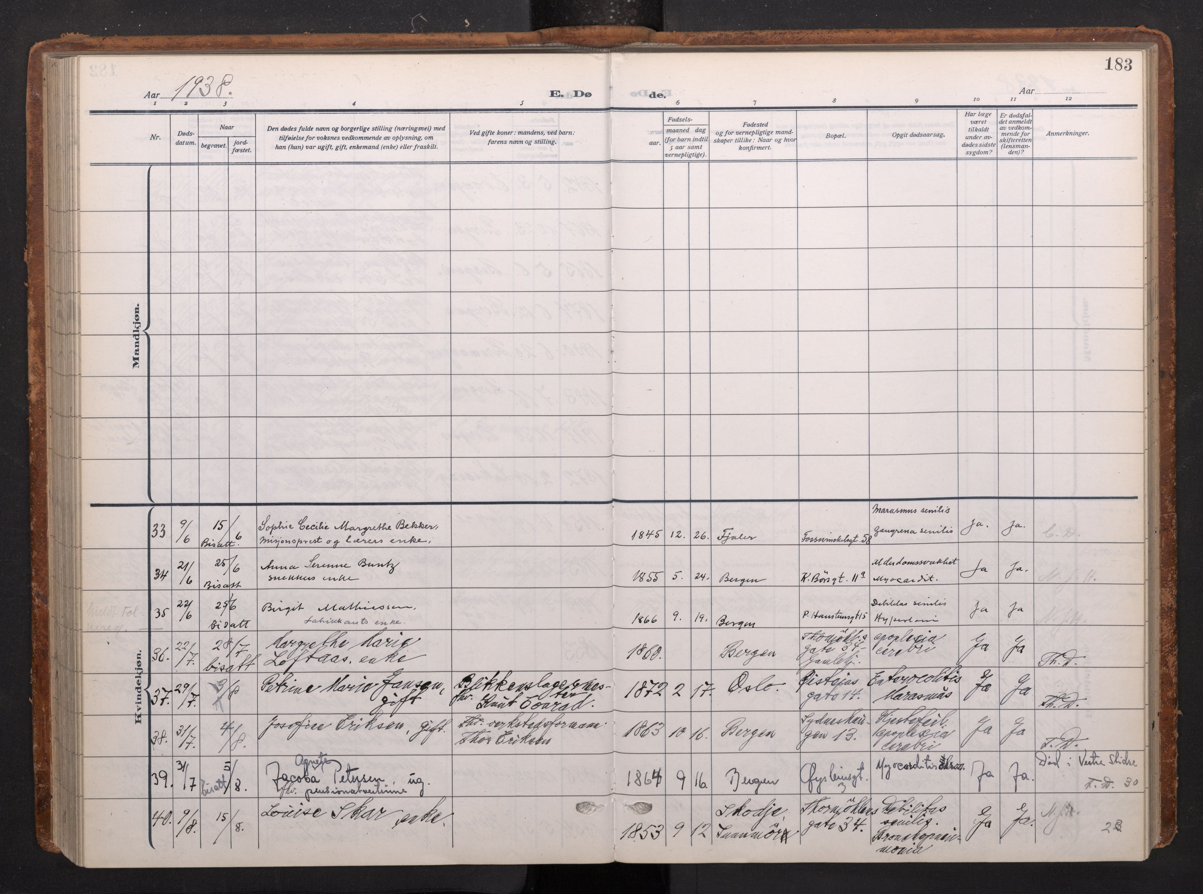 Johanneskirken sokneprestembete, AV/SAB-A-76001/H/Haa/L0020: Parish register (official) no. E 2, 1916-1951, p. 183