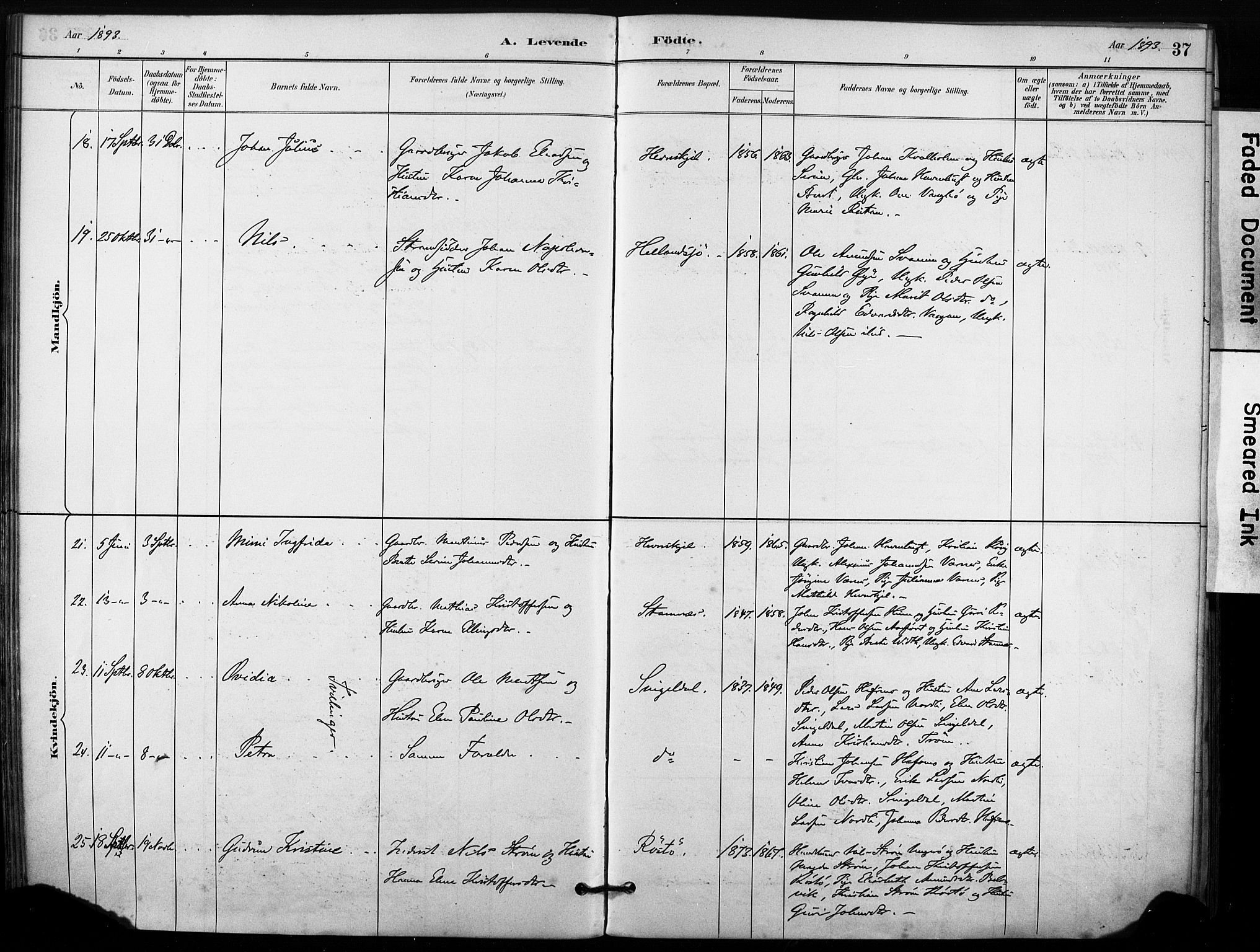 Ministerialprotokoller, klokkerbøker og fødselsregistre - Sør-Trøndelag, SAT/A-1456/633/L0518: Parish register (official) no. 633A01, 1884-1906, p. 37