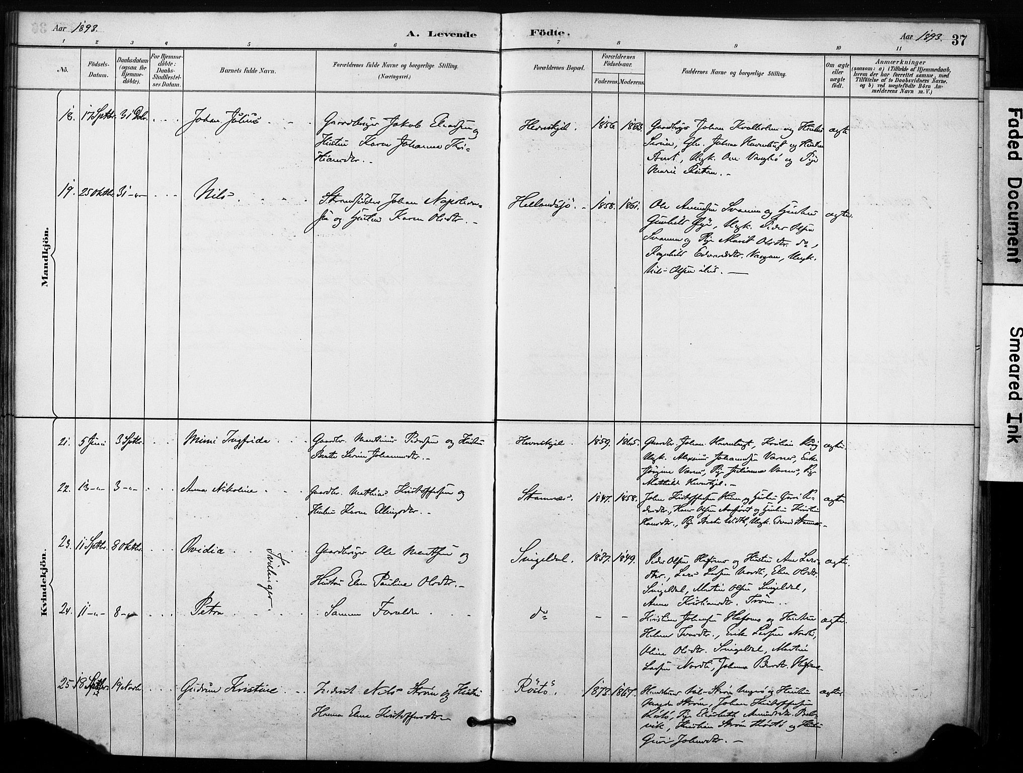 Ministerialprotokoller, klokkerbøker og fødselsregistre - Sør-Trøndelag, AV/SAT-A-1456/633/L0518: Parish register (official) no. 633A01, 1884-1906, p. 37