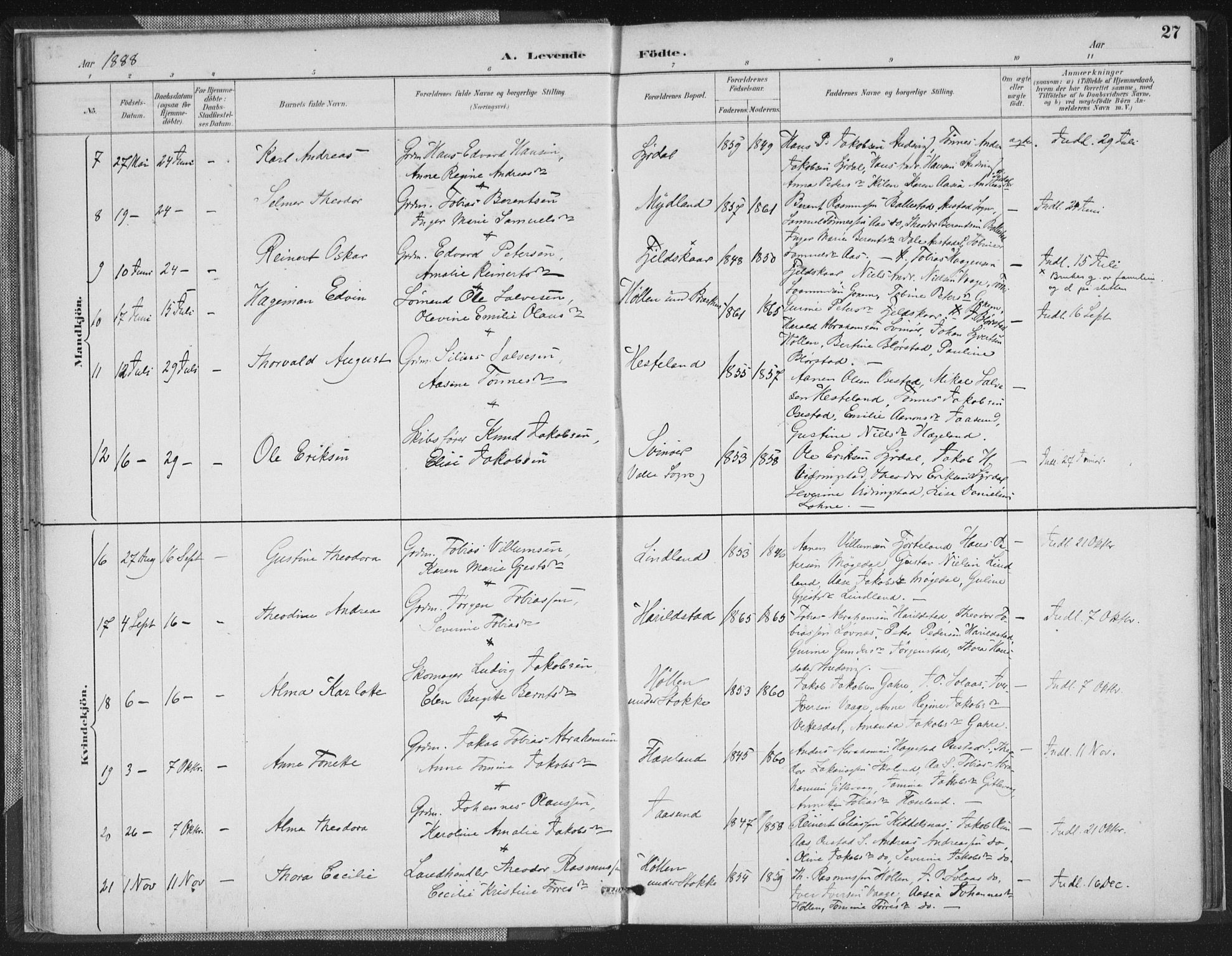 Sør-Audnedal sokneprestkontor, AV/SAK-1111-0039/F/Fa/Faa/L0004: Parish register (official) no. A 4, 1884-1909, p. 27