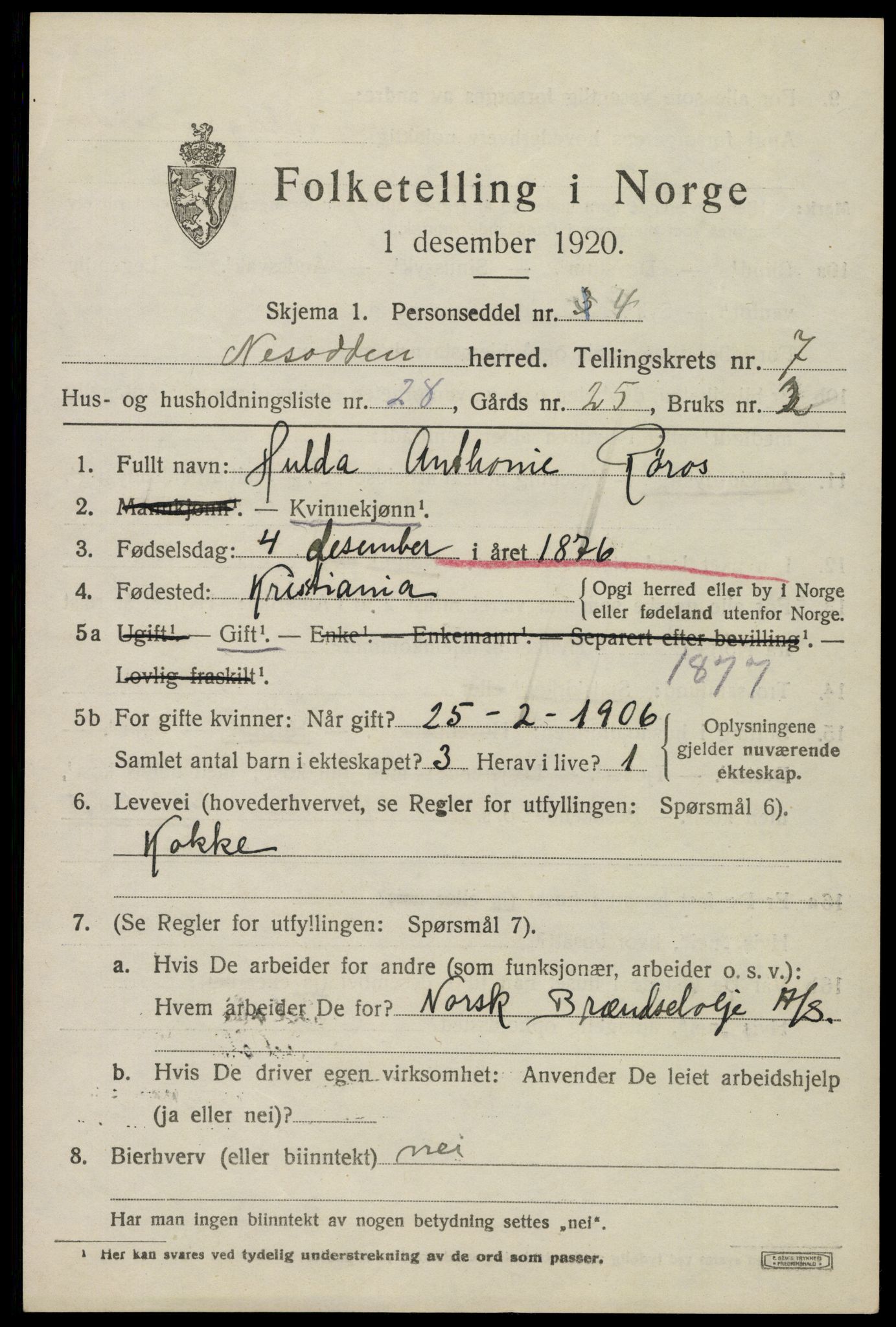 SAO, 1920 census for Nesodden, 1920, p. 5969