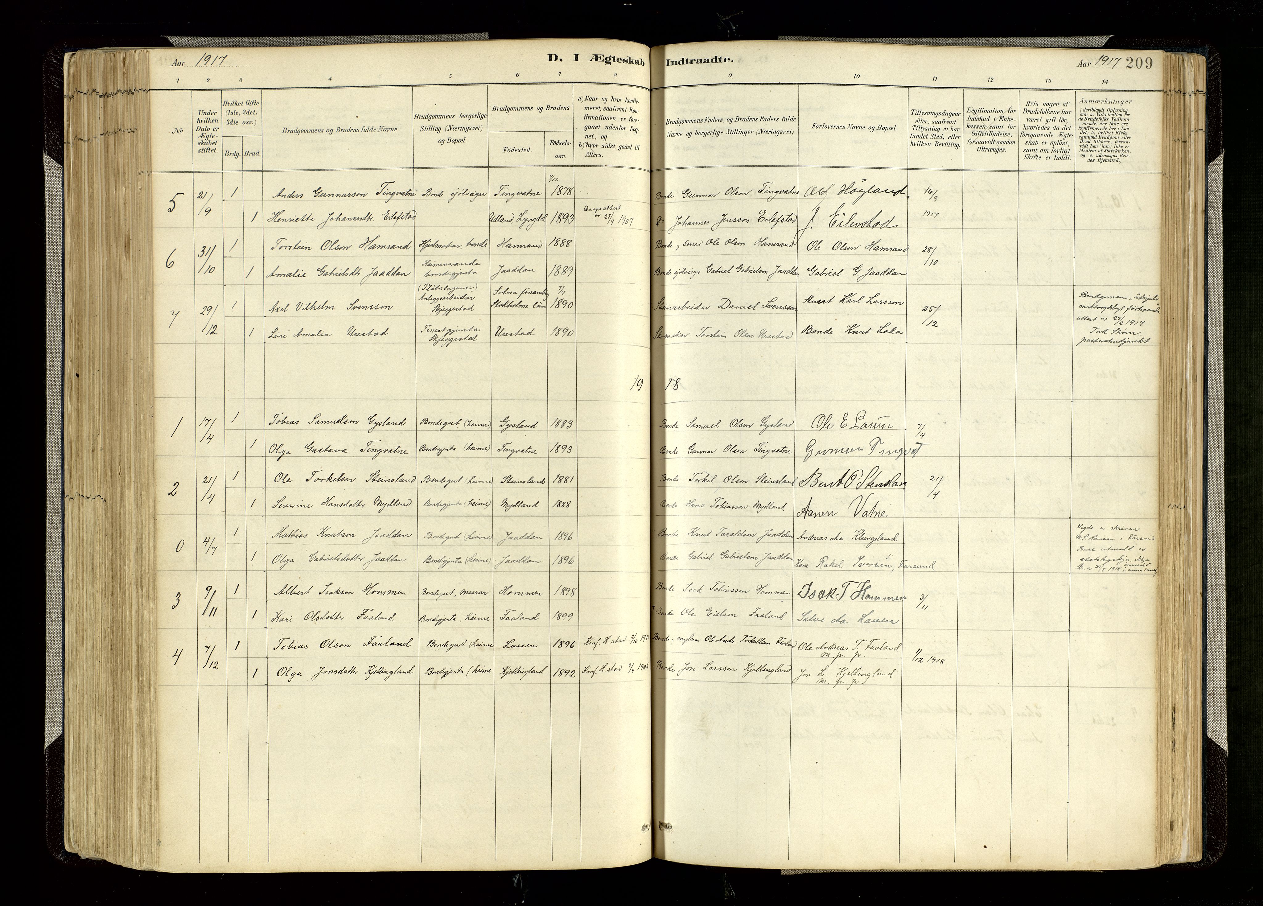 Hægebostad sokneprestkontor, SAK/1111-0024/F/Fa/Faa/L0006: Parish register (official) no. A 6, 1887-1929, p. 209