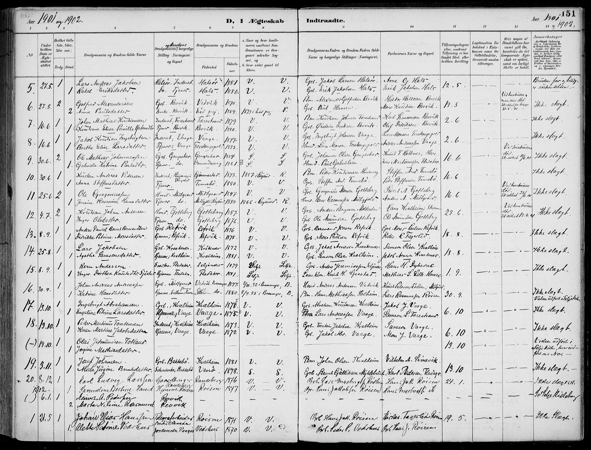 Selje sokneprestembete, AV/SAB-A-99938/H/Ha/Haa/Haac/L0002: Parish register (official) no. C  2, 1889-1904, p. 151