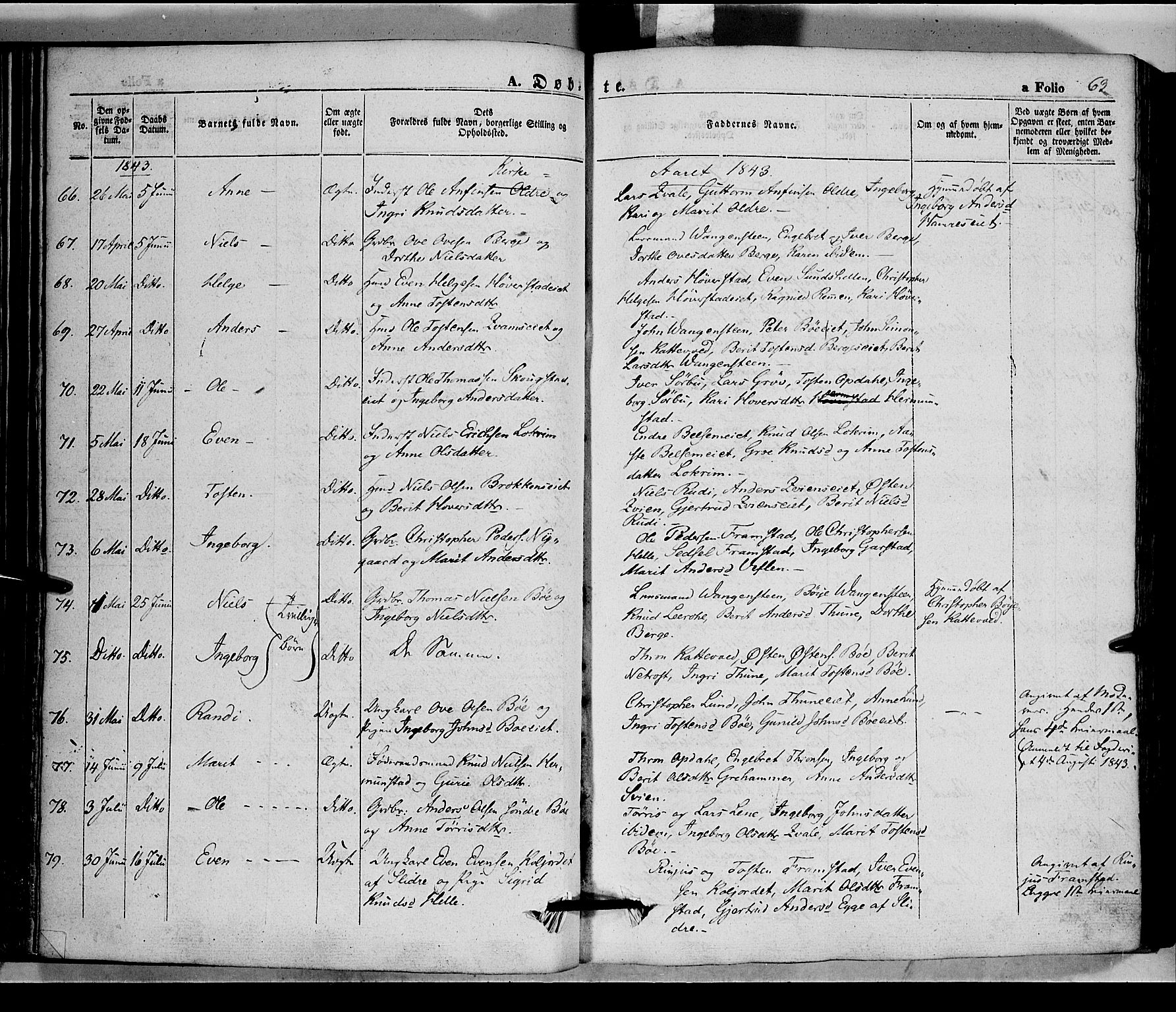 Vang prestekontor, Valdres, SAH/PREST-140/H/Ha/L0005: Parish register (official) no. 5, 1831-1845, p. 63
