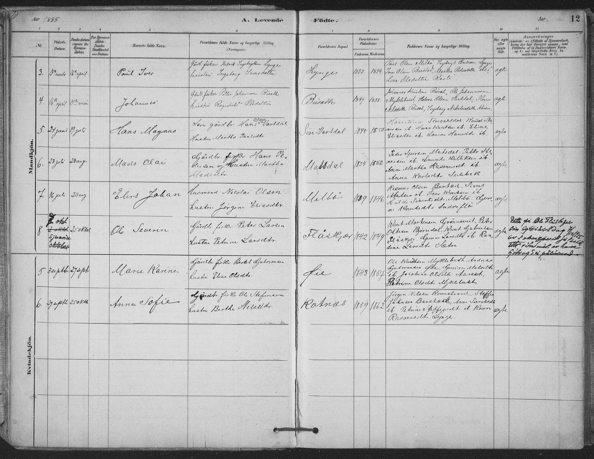 Ministerialprotokoller, klokkerbøker og fødselsregistre - Møre og Romsdal, AV/SAT-A-1454/514/L0199: Parish register (official) no. 514A01, 1878-1912, p. 12