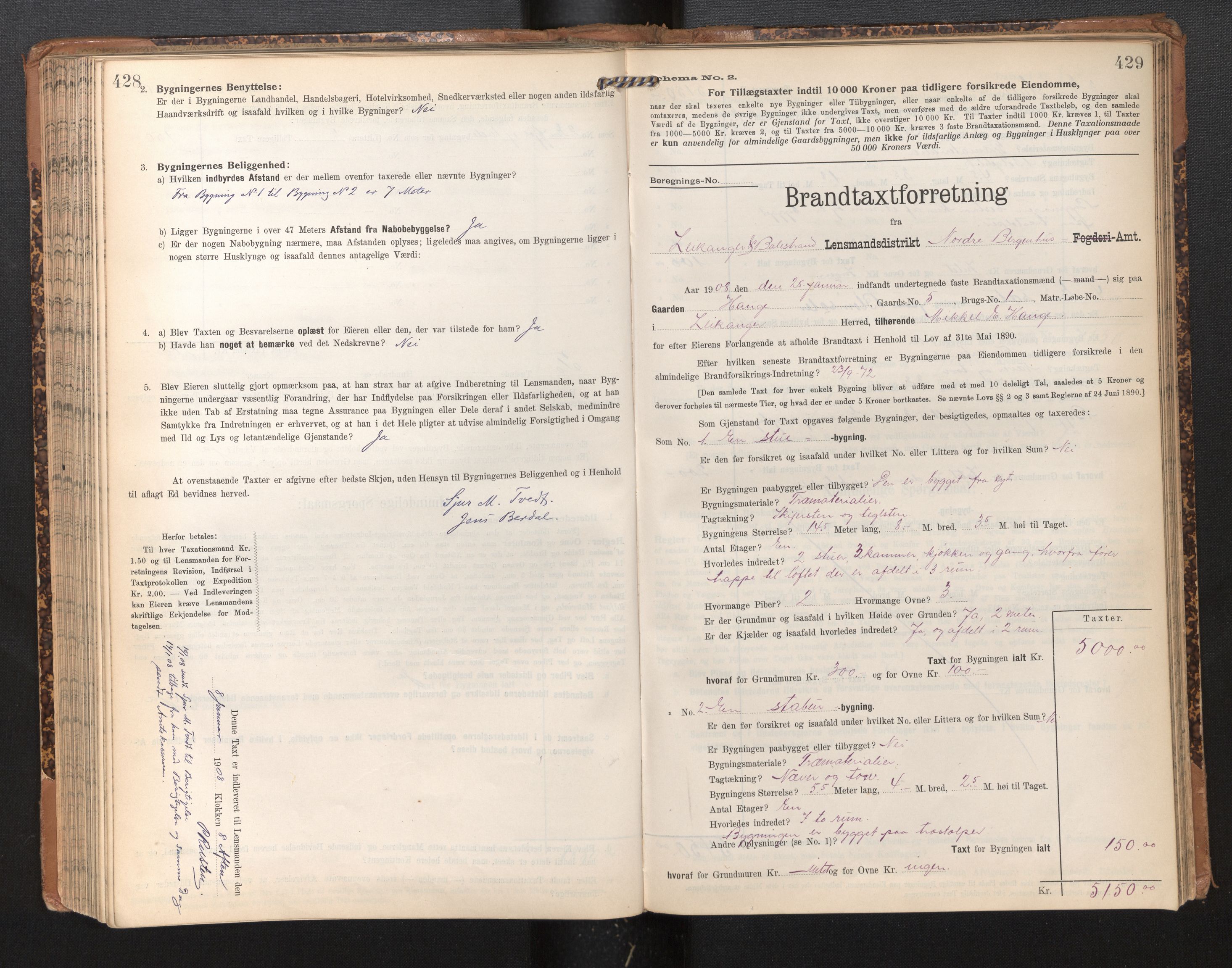 Lensmannen i Leikanger, AV/SAB-A-29201/0012/L0005: Branntakstprotokoll, skjematakst, 1907-1917, p. 428-429