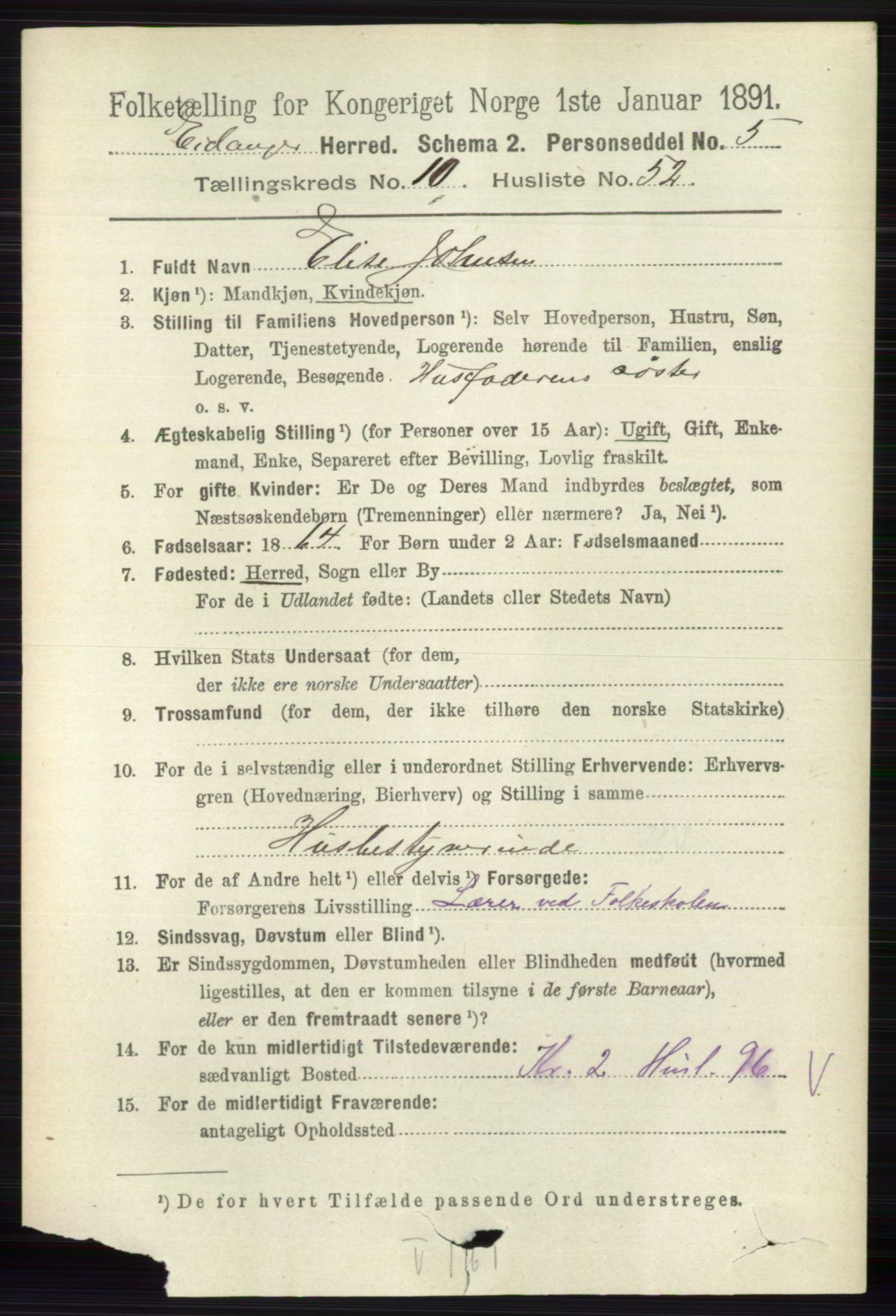 RA, 1891 census for 0813 Eidanger, 1891, p. 4197