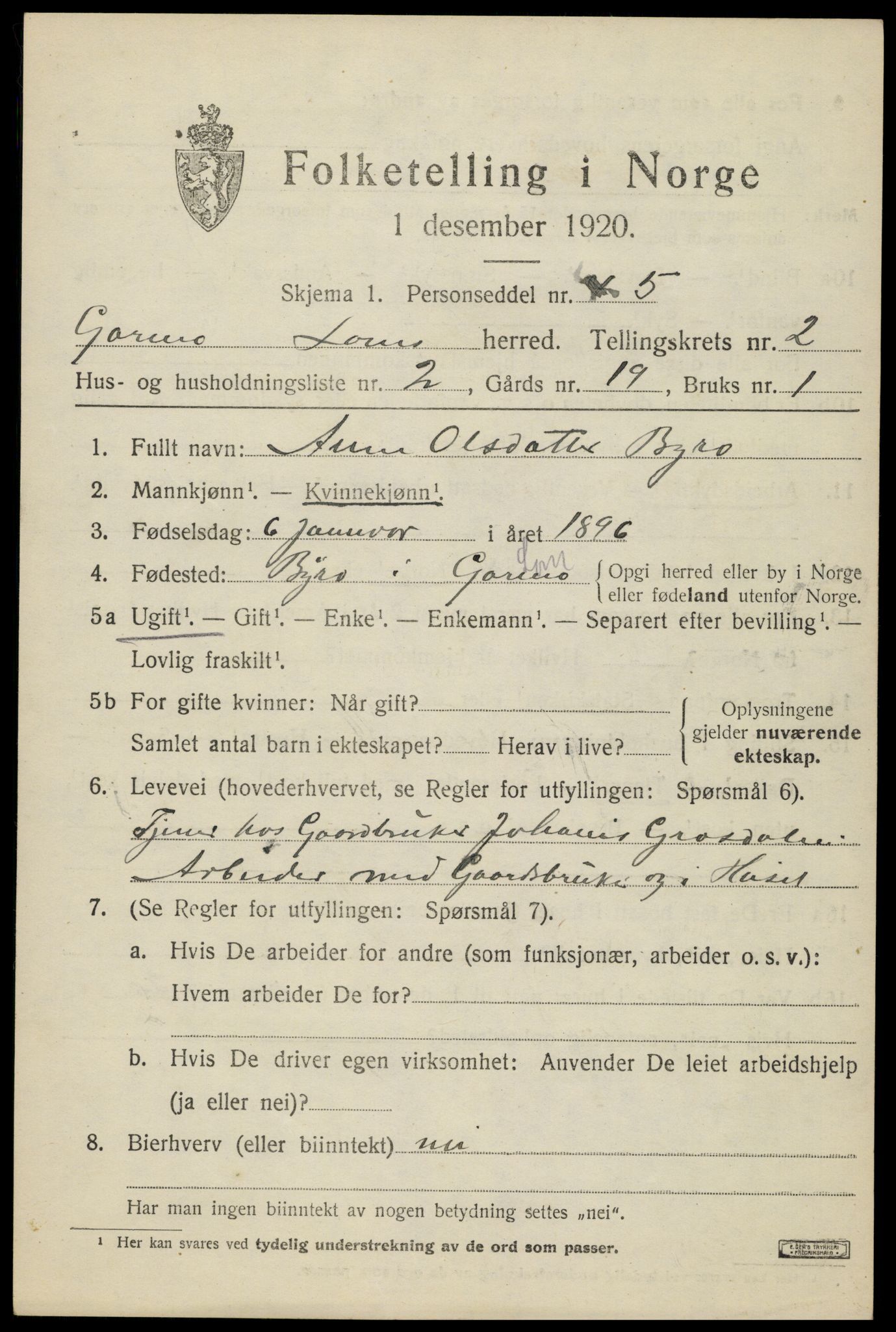 SAH, 1920 census for Lom, 1920, p. 1788