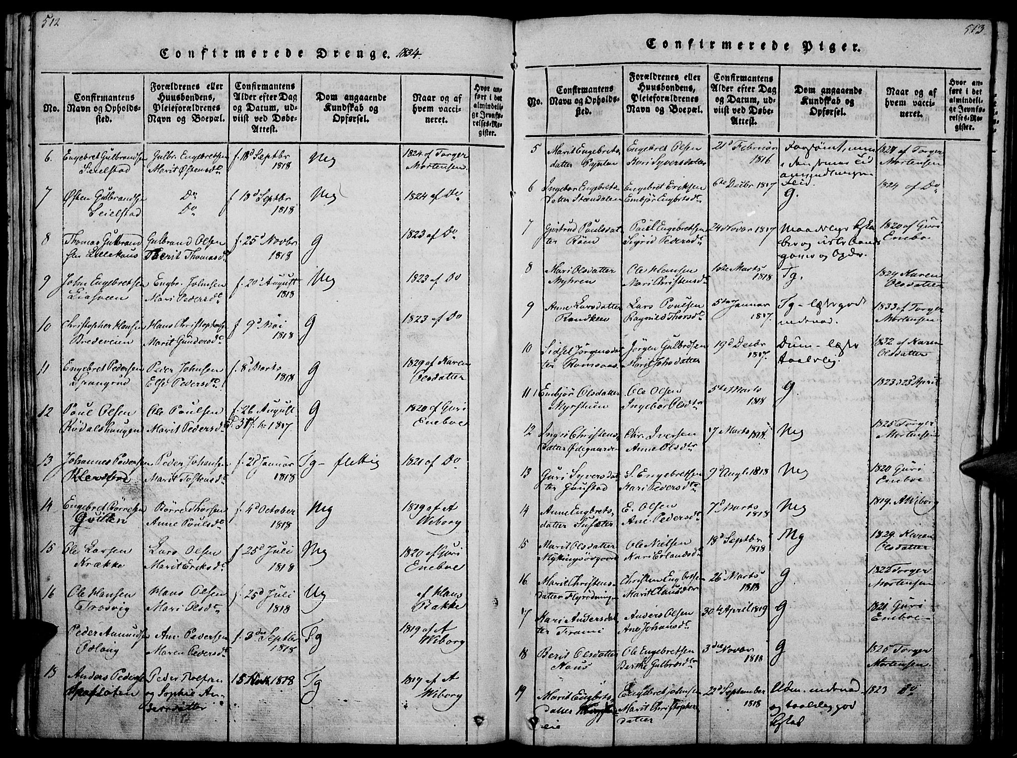 Ringebu prestekontor, SAH/PREST-082/H/Ha/Haa/L0004: Parish register (official) no. 4, 1821-1839, p. 512-513