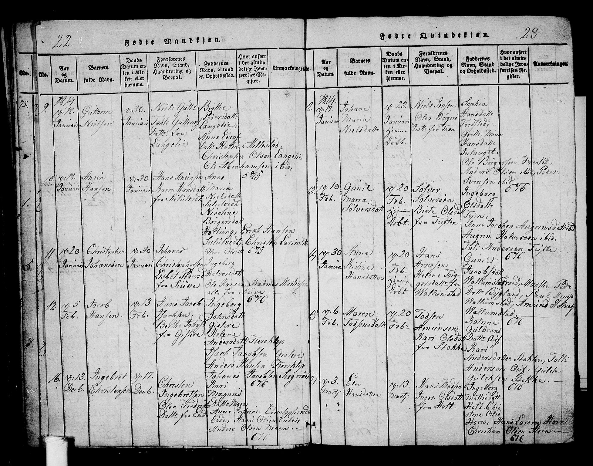 Ramnes kirkebøker, AV/SAKO-A-314/G/Ga/L0001: Parish register (copy) no. I 1, 1813-1847, p. 22-23