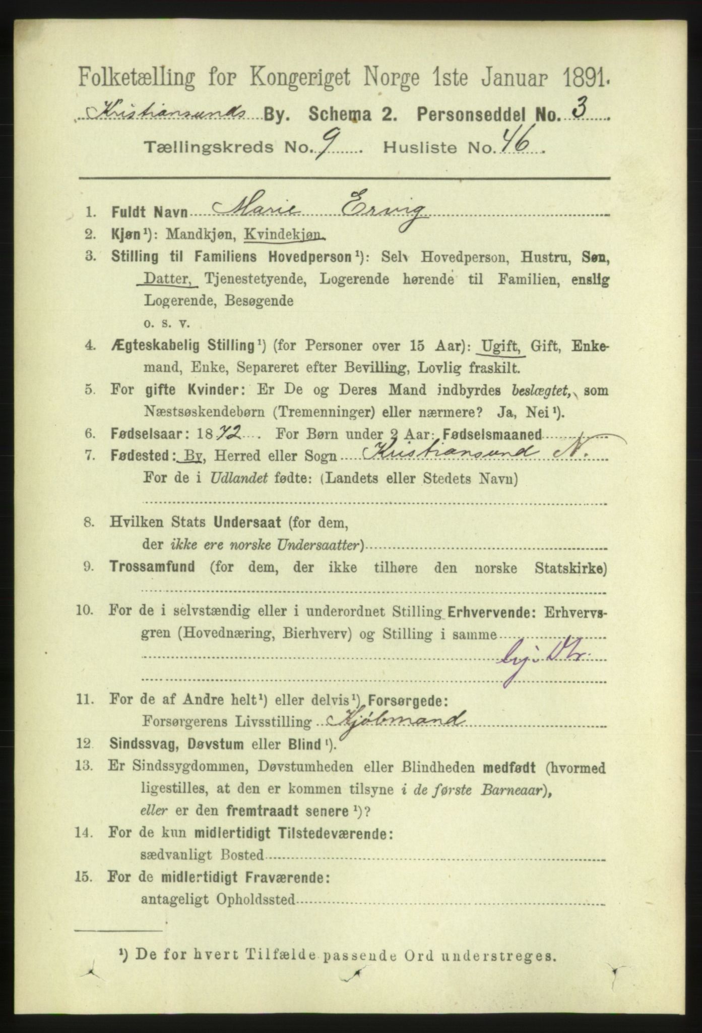 RA, 1891 census for 1503 Kristiansund, 1891, p. 7599