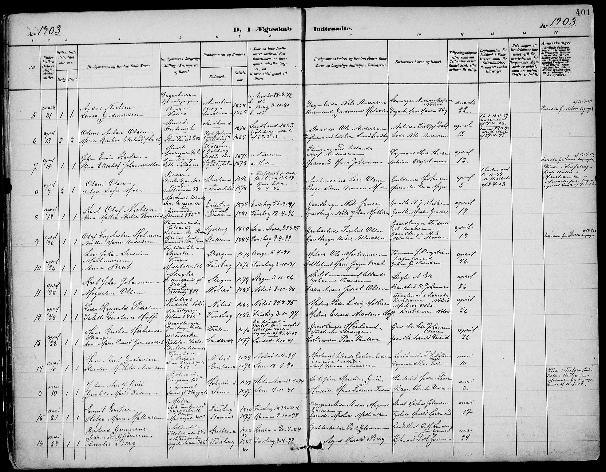 Tønsberg kirkebøker, AV/SAKO-A-330/F/Fa/L0013: Parish register (official) no. I 13, 1900-1913, p. 401