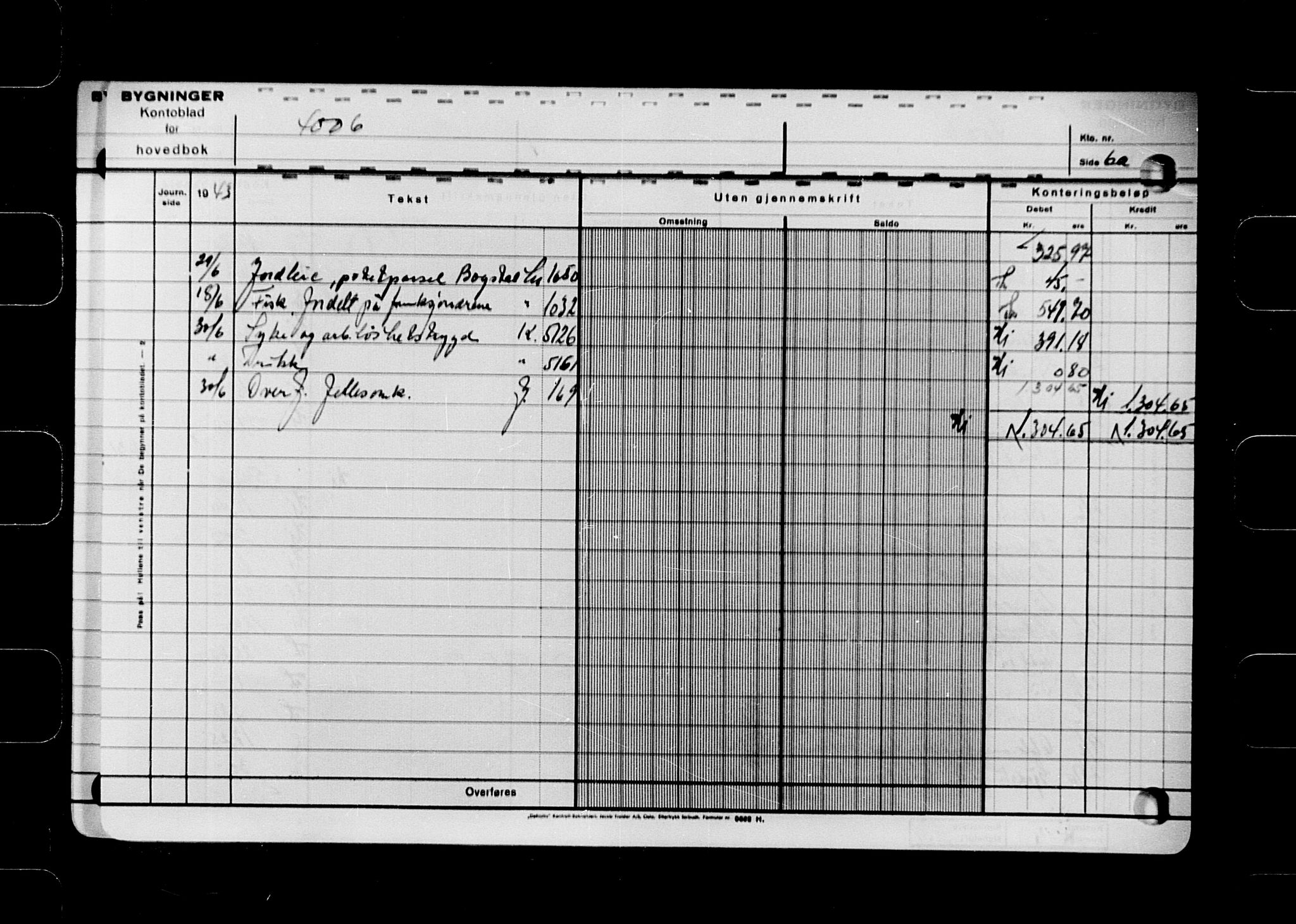 Krigsskadetrygdene for bygninger og løsøre, AV/RA-S-1548/V/L0048/0003: -- / 3. Hovedbok. Bygning. (1942-1943) negativ, 1942-1943