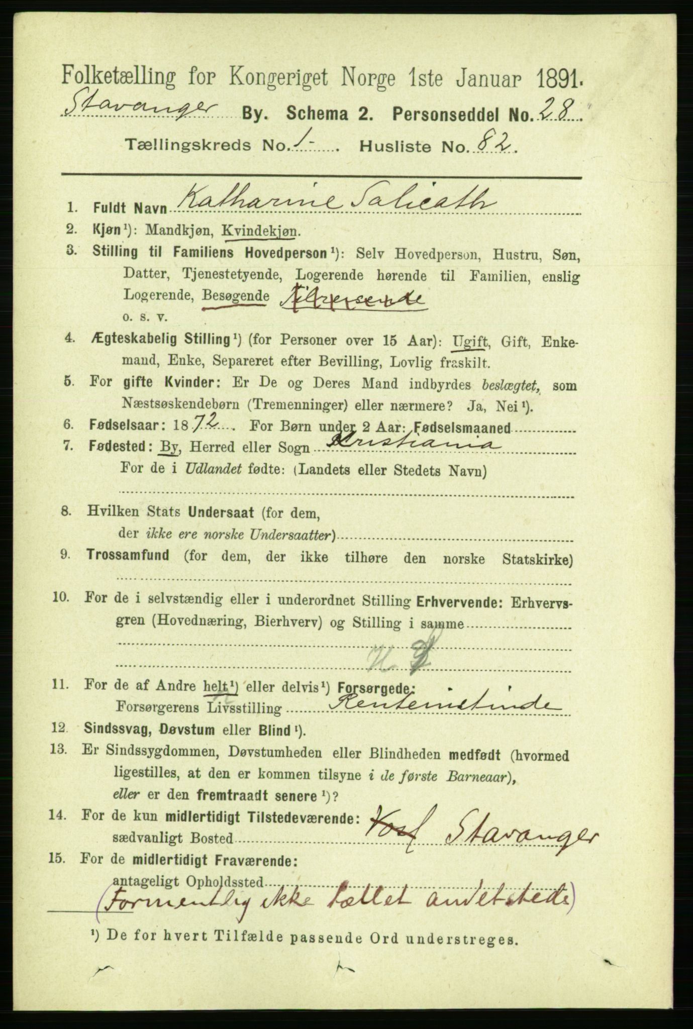 RA, 1891 census for 1103 Stavanger, 1891, p. 5921