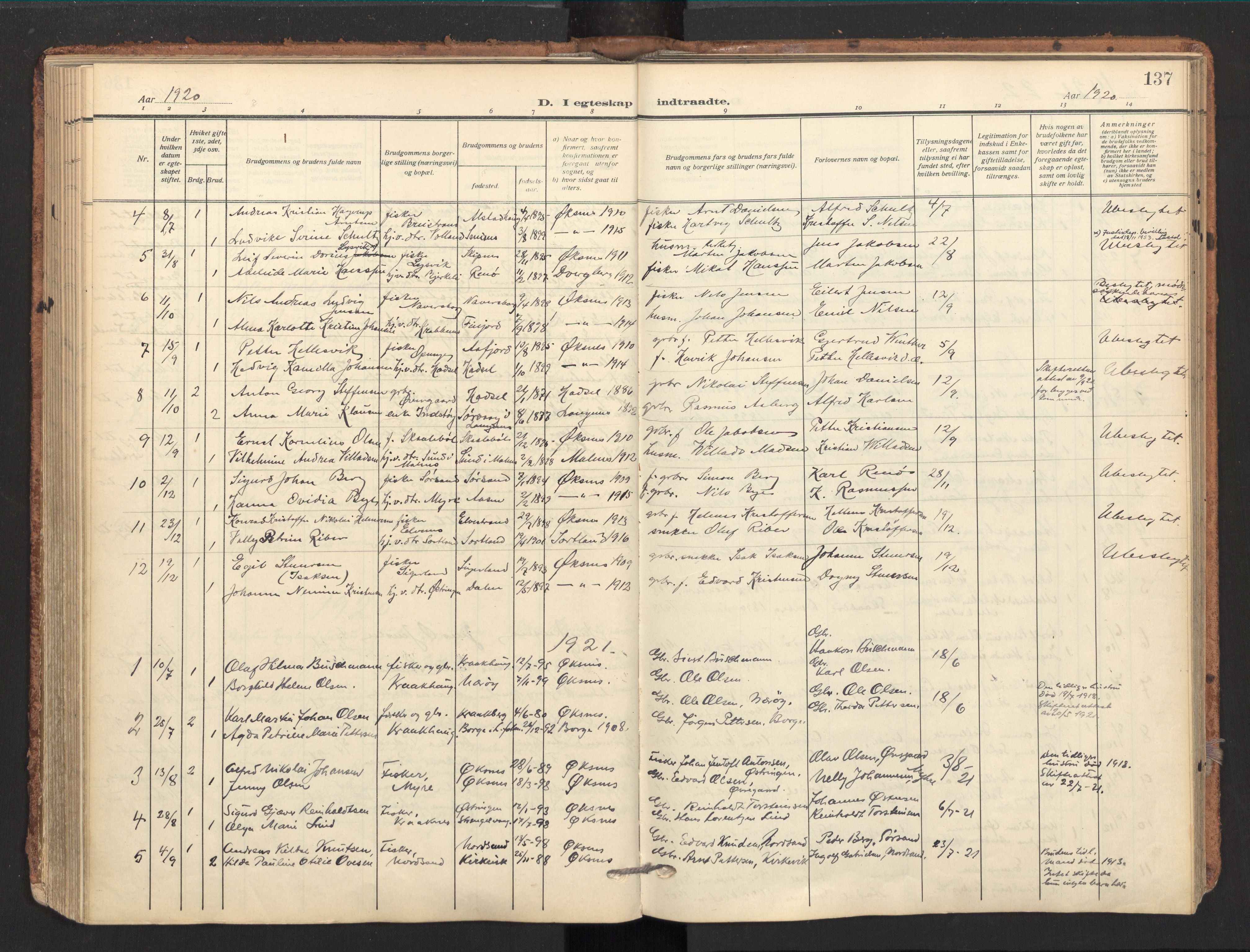 Ministerialprotokoller, klokkerbøker og fødselsregistre - Nordland, SAT/A-1459/893/L1343: Parish register (official) no. 893A15, 1914-1928, p. 137