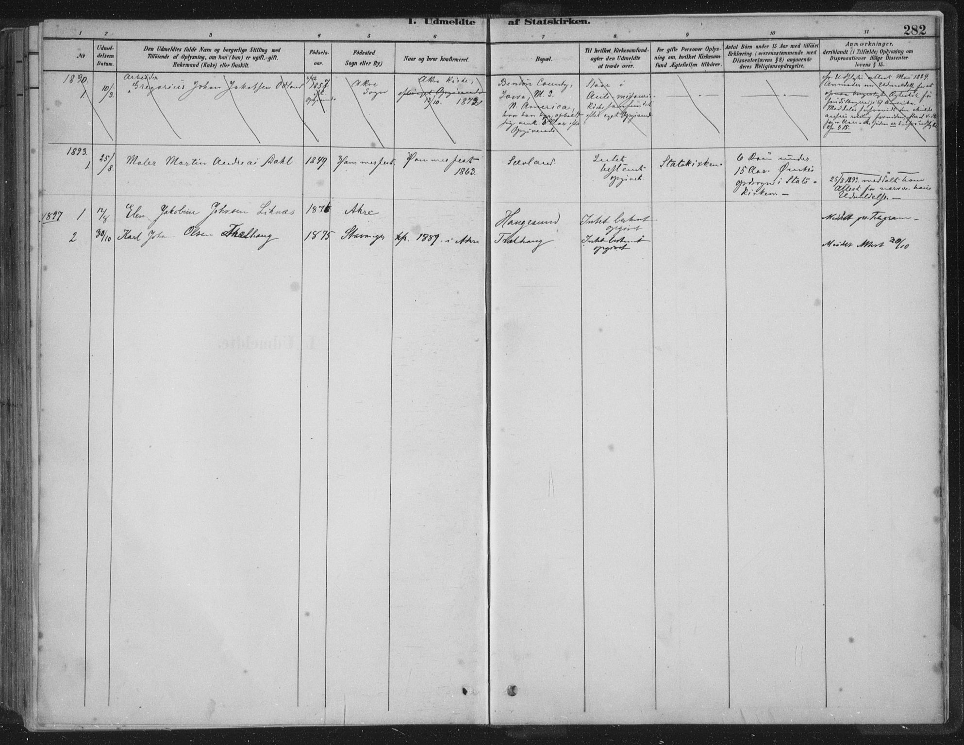 Kopervik sokneprestkontor, AV/SAST-A-101850/H/Ha/Haa/L0004: Parish register (official) no. A 4, 1882-1905, p. 282