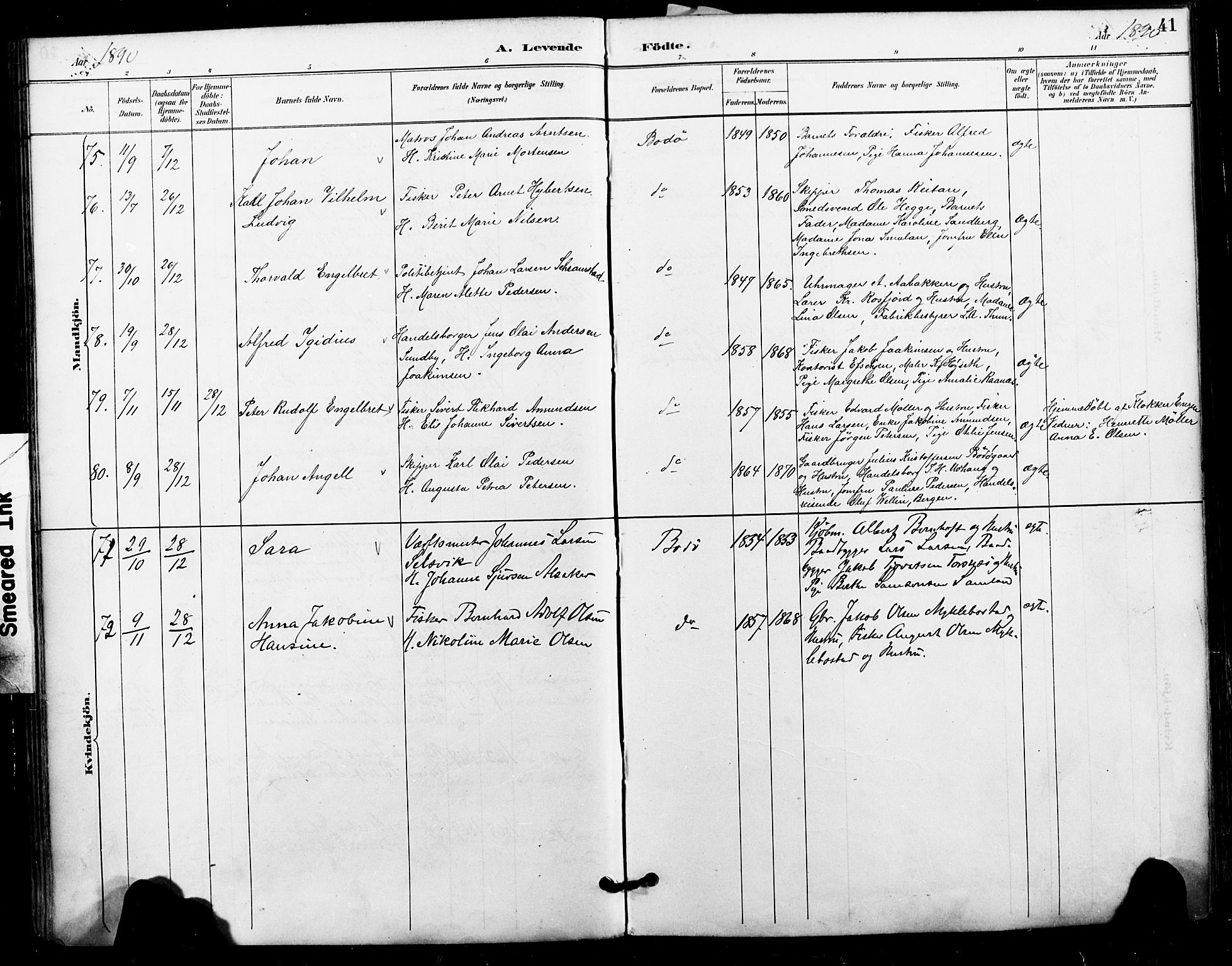 Ministerialprotokoller, klokkerbøker og fødselsregistre - Nordland, AV/SAT-A-1459/801/L0010: Parish register (official) no. 801A10, 1888-1899, p. 41