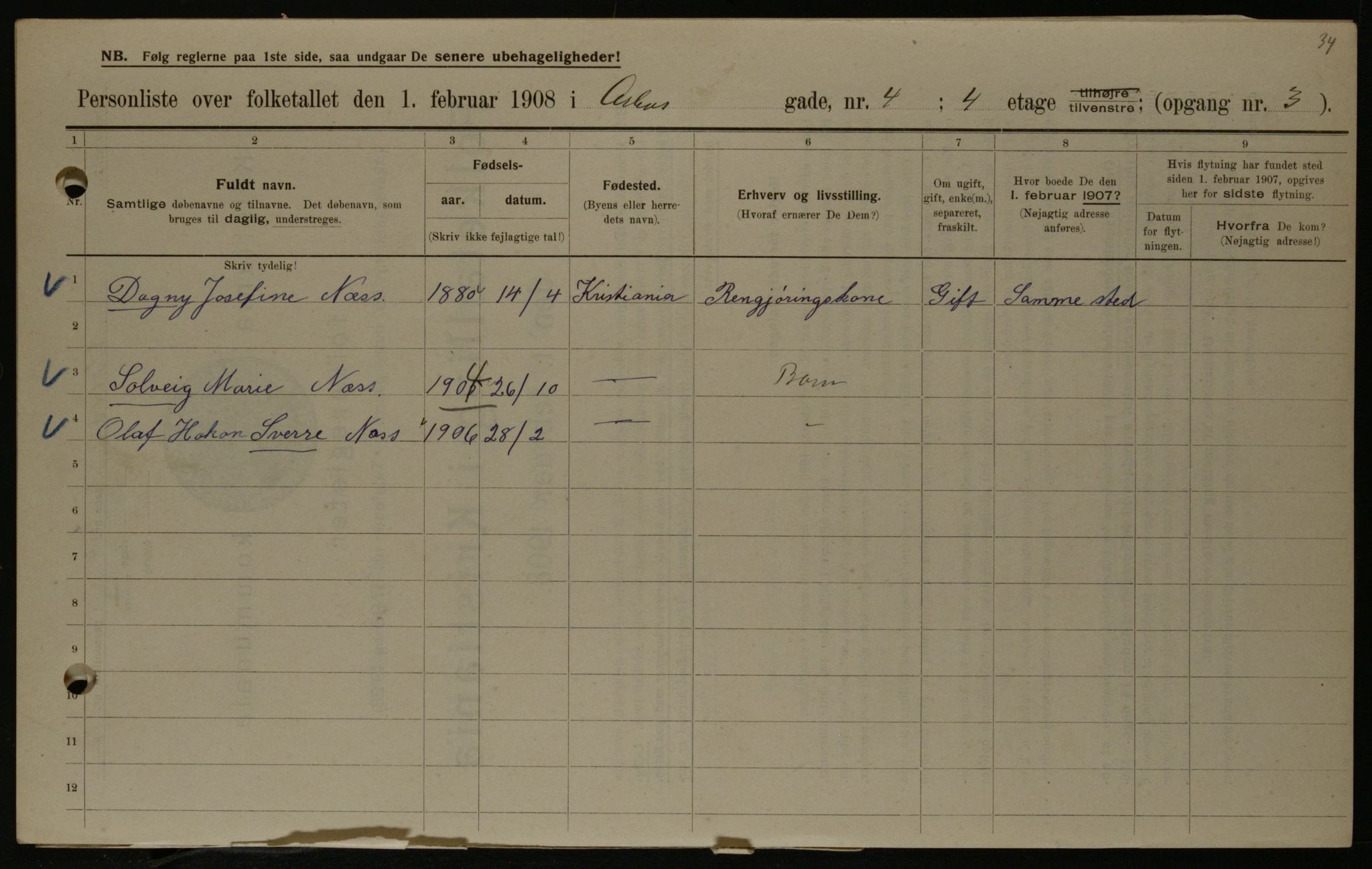 OBA, Municipal Census 1908 for Kristiania, 1908, p. 2104