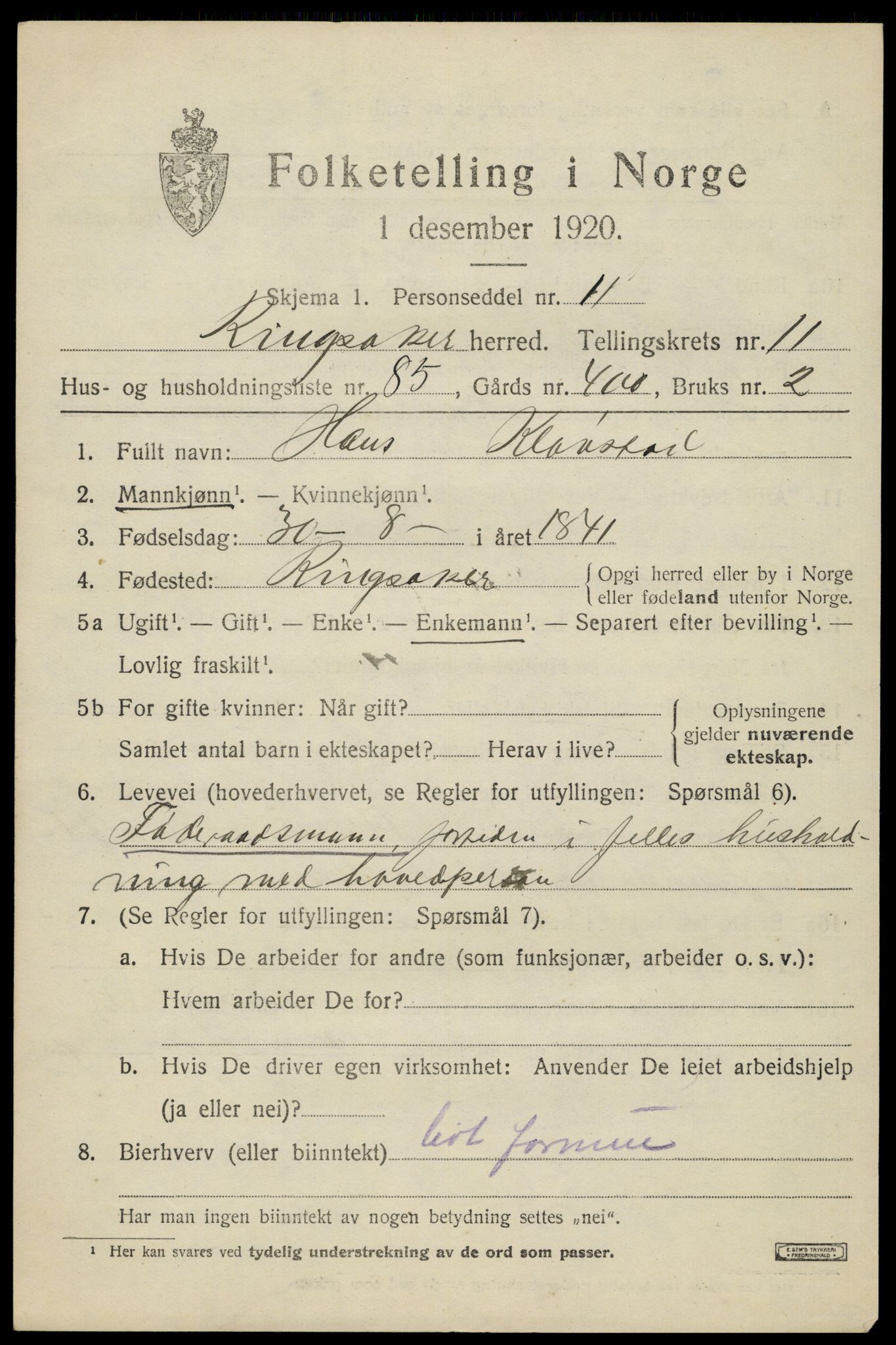 SAH, 1920 census for Ringsaker, 1920, p. 19372