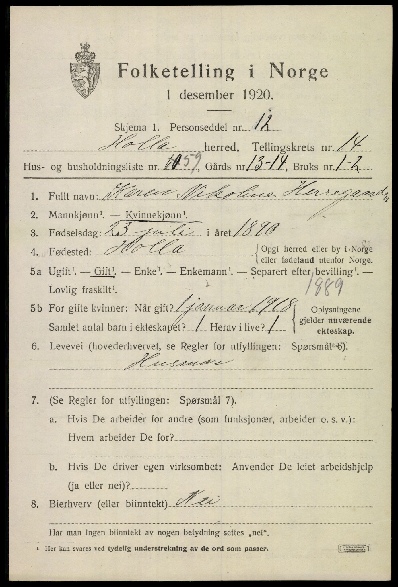 SAKO, 1920 census for Holla, 1920, p. 8587