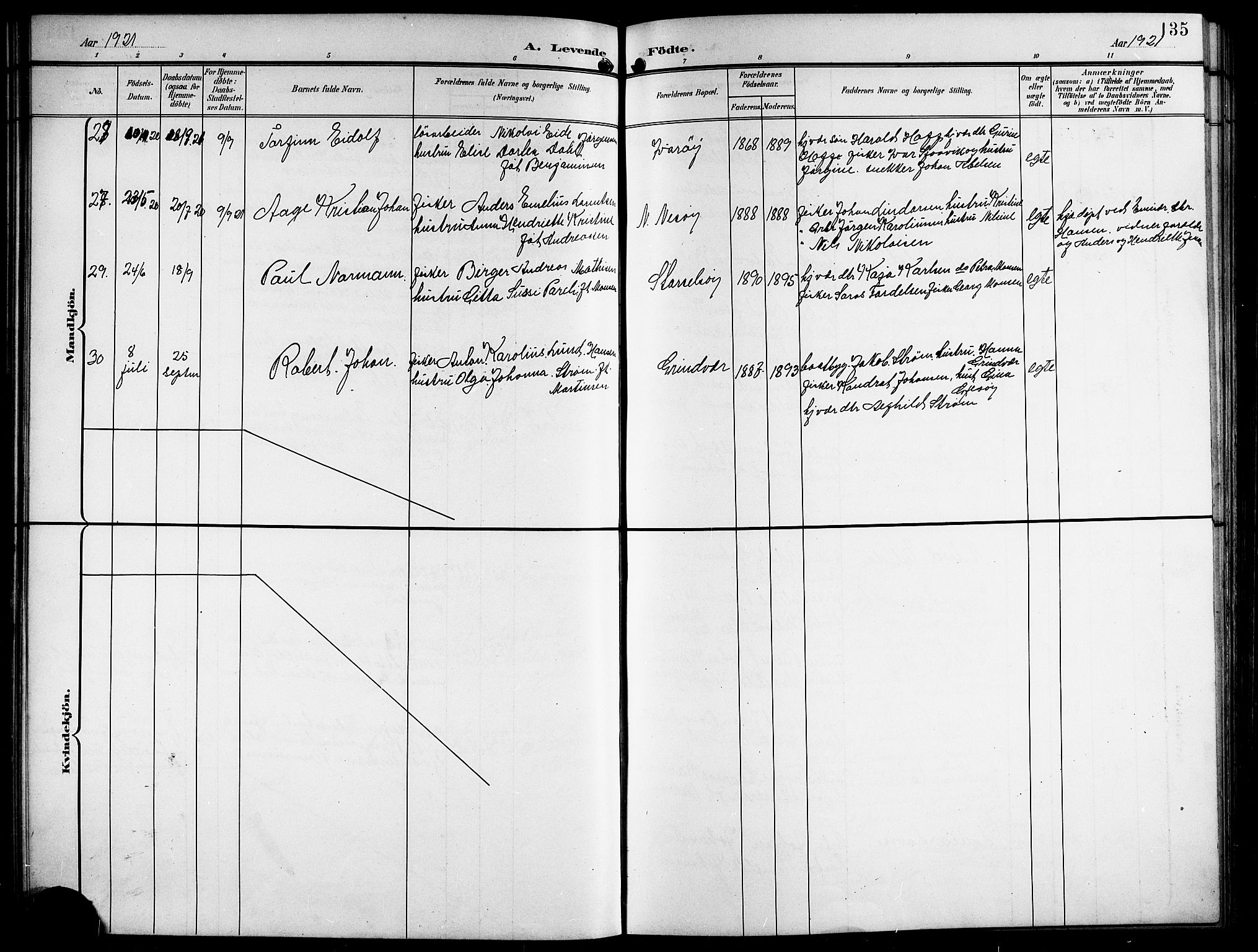 Ministerialprotokoller, klokkerbøker og fødselsregistre - Nordland, AV/SAT-A-1459/841/L0621: Parish register (copy) no. 841C05, 1897-1923, p. 135