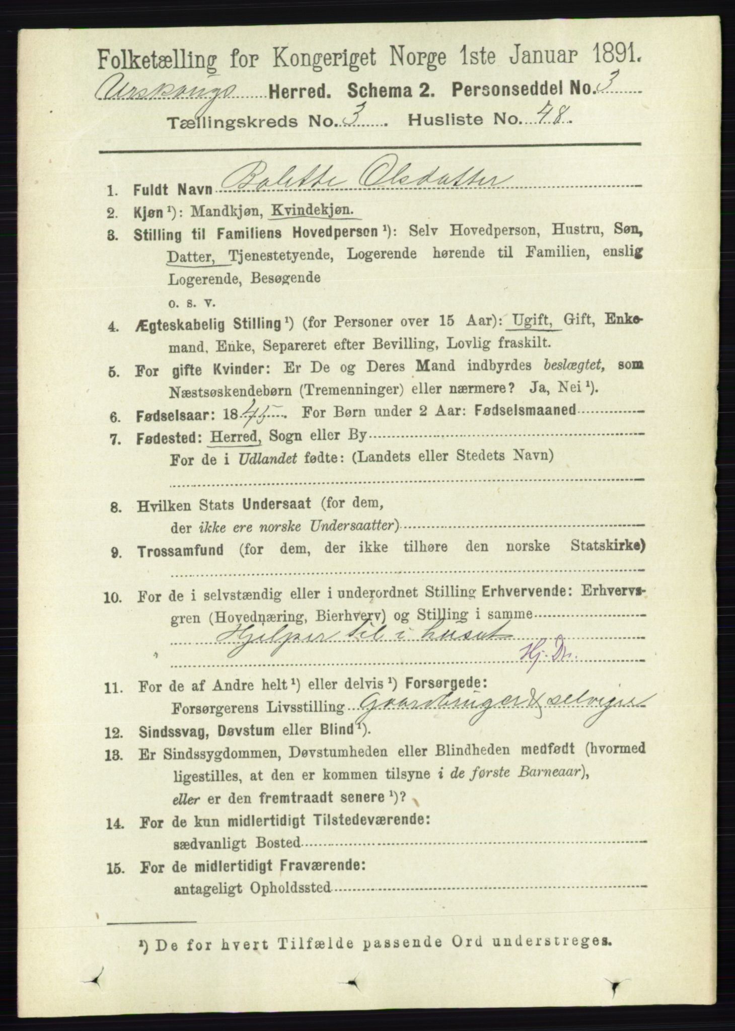 RA, 1891 census for 0224 Aurskog, 1891, p. 806