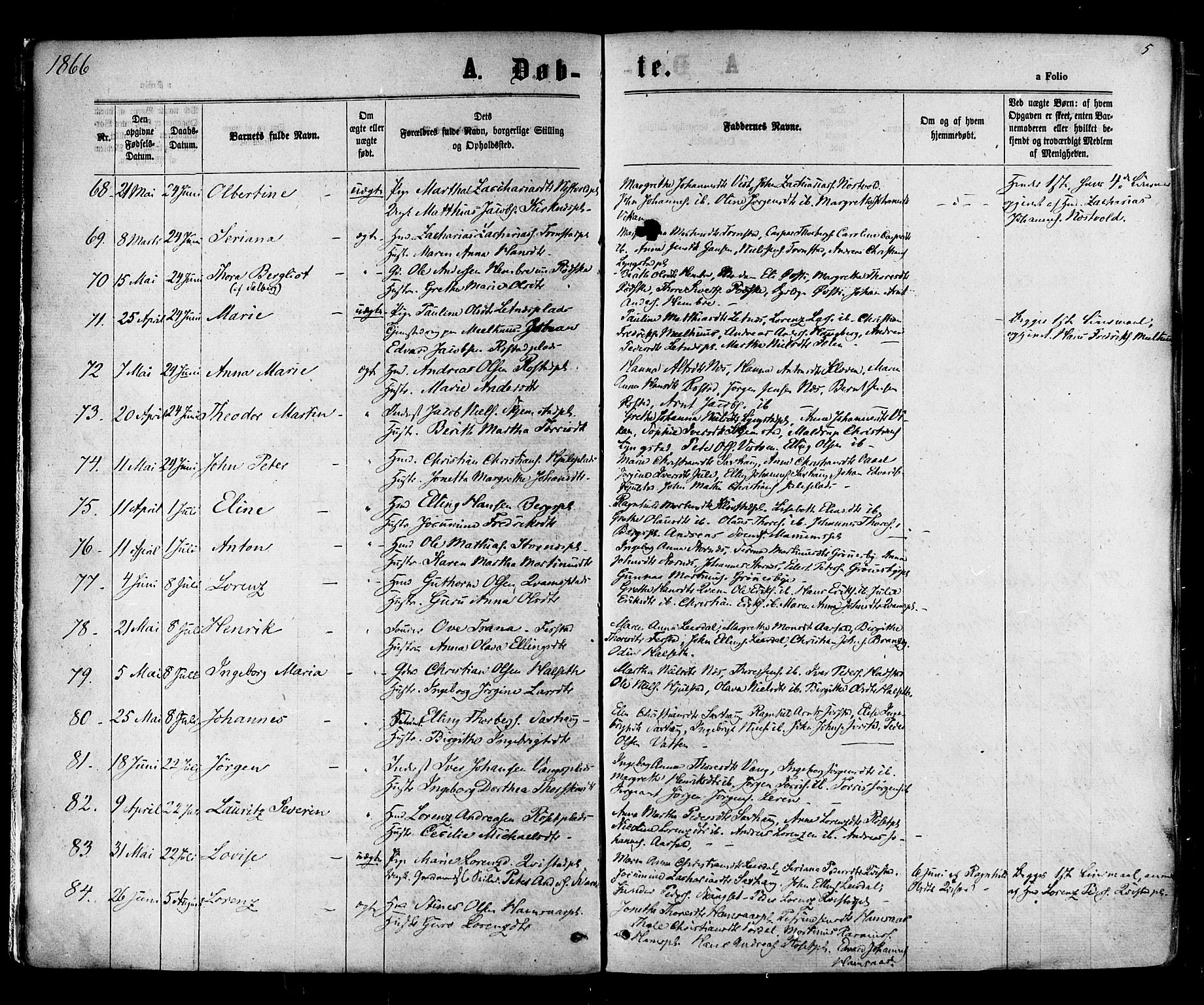 Ministerialprotokoller, klokkerbøker og fødselsregistre - Nord-Trøndelag, AV/SAT-A-1458/730/L0284: Parish register (official) no. 730A09, 1866-1878, p. 5