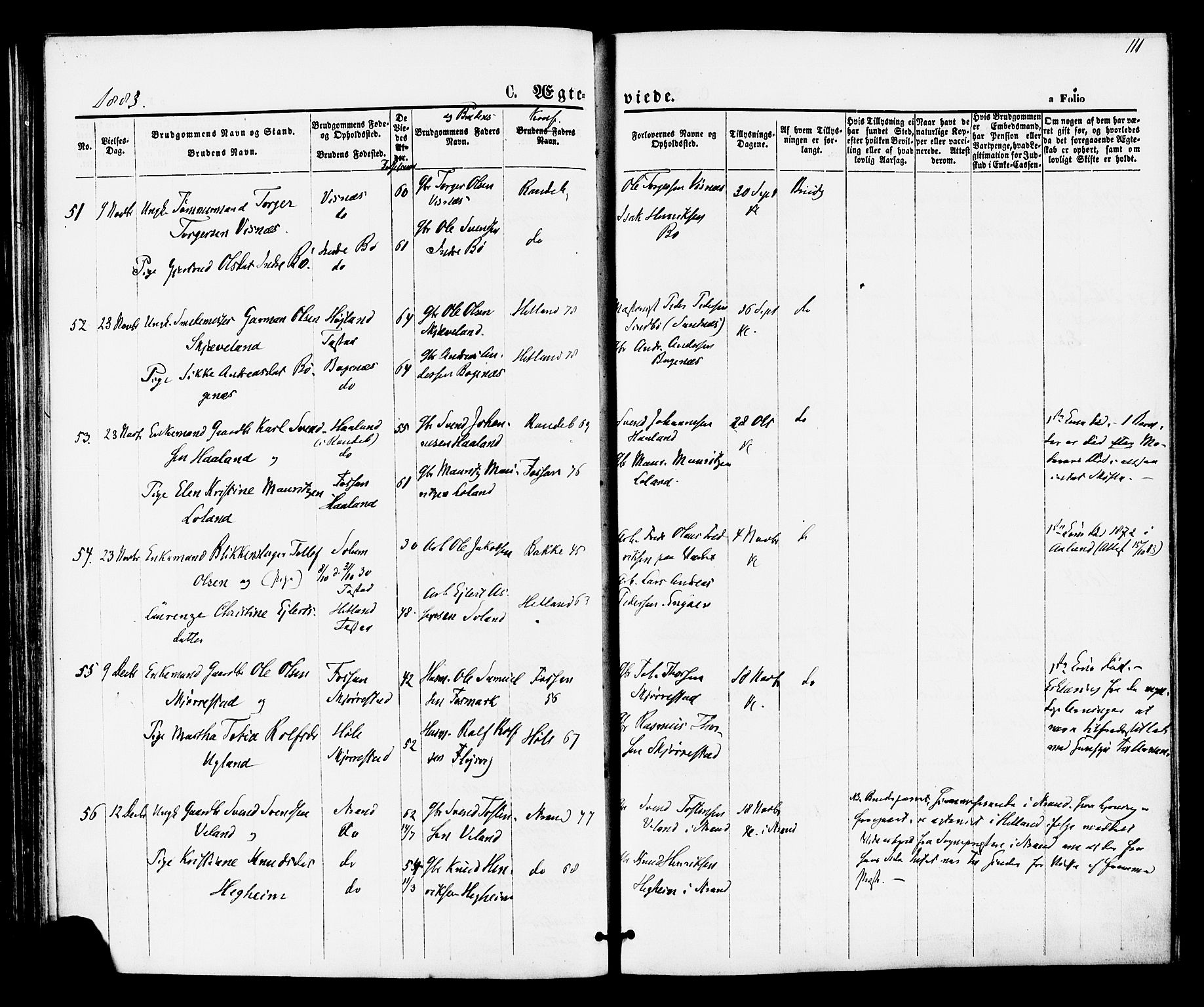 Hetland sokneprestkontor, SAST/A-101826/30/30BA/L0005: Parish register (official) no. A 5, 1869-1884, p. 111