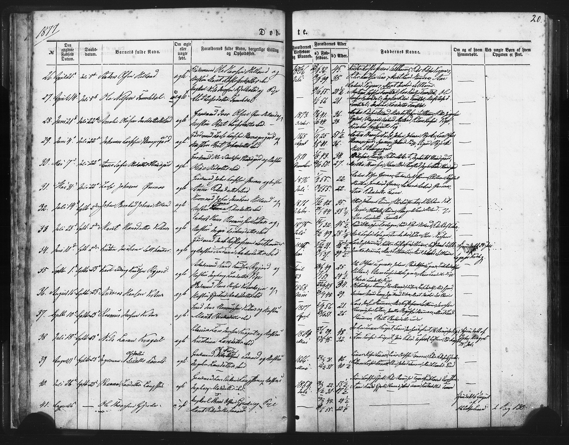 Ministerialprotokoller, klokkerbøker og fødselsregistre - Møre og Romsdal, AV/SAT-A-1454/539/L0530: Parish register (official) no. 539A03, 1872-1886, p. 20