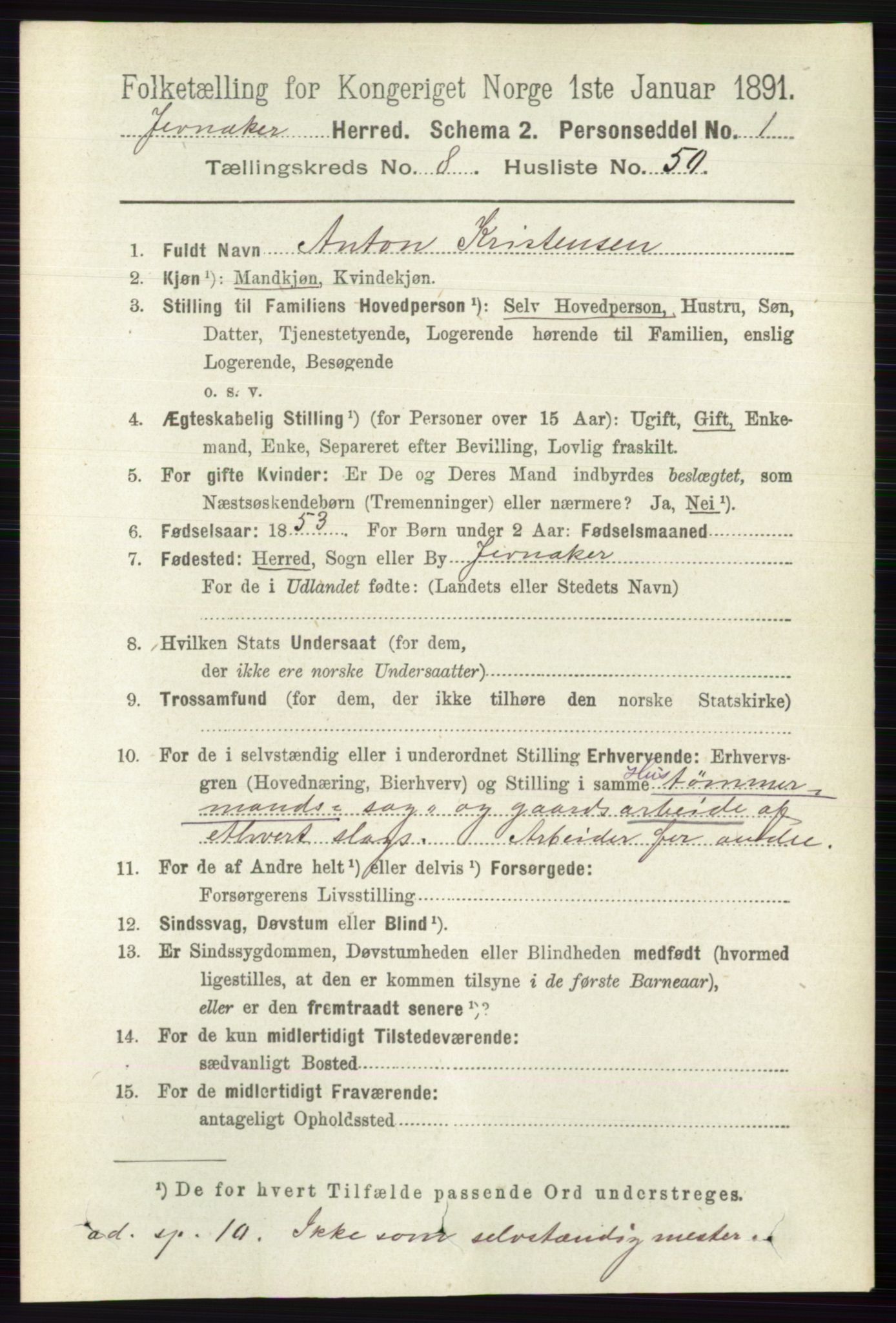 RA, 1891 census for 0532 Jevnaker, 1891, p. 4650