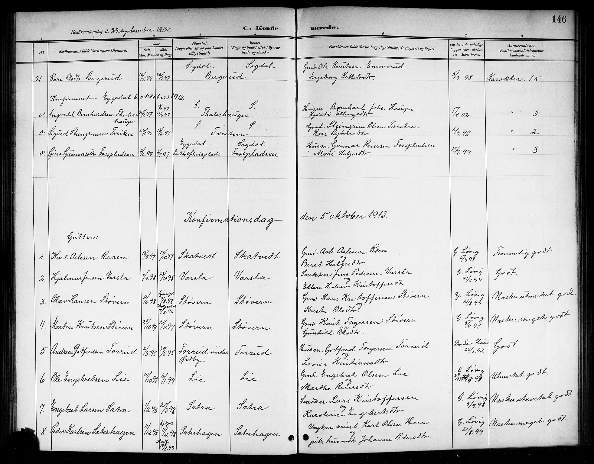 Sigdal kirkebøker, SAKO/A-245/G/Ga/L0006: Parish register (copy) no. I 6, 1901-1916, p. 146