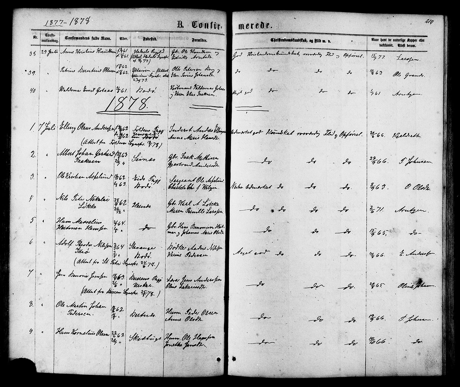 Ministerialprotokoller, klokkerbøker og fødselsregistre - Nordland, AV/SAT-A-1459/801/L0029: Parish register (copy) no. 801C04, 1868-1878, p. 210