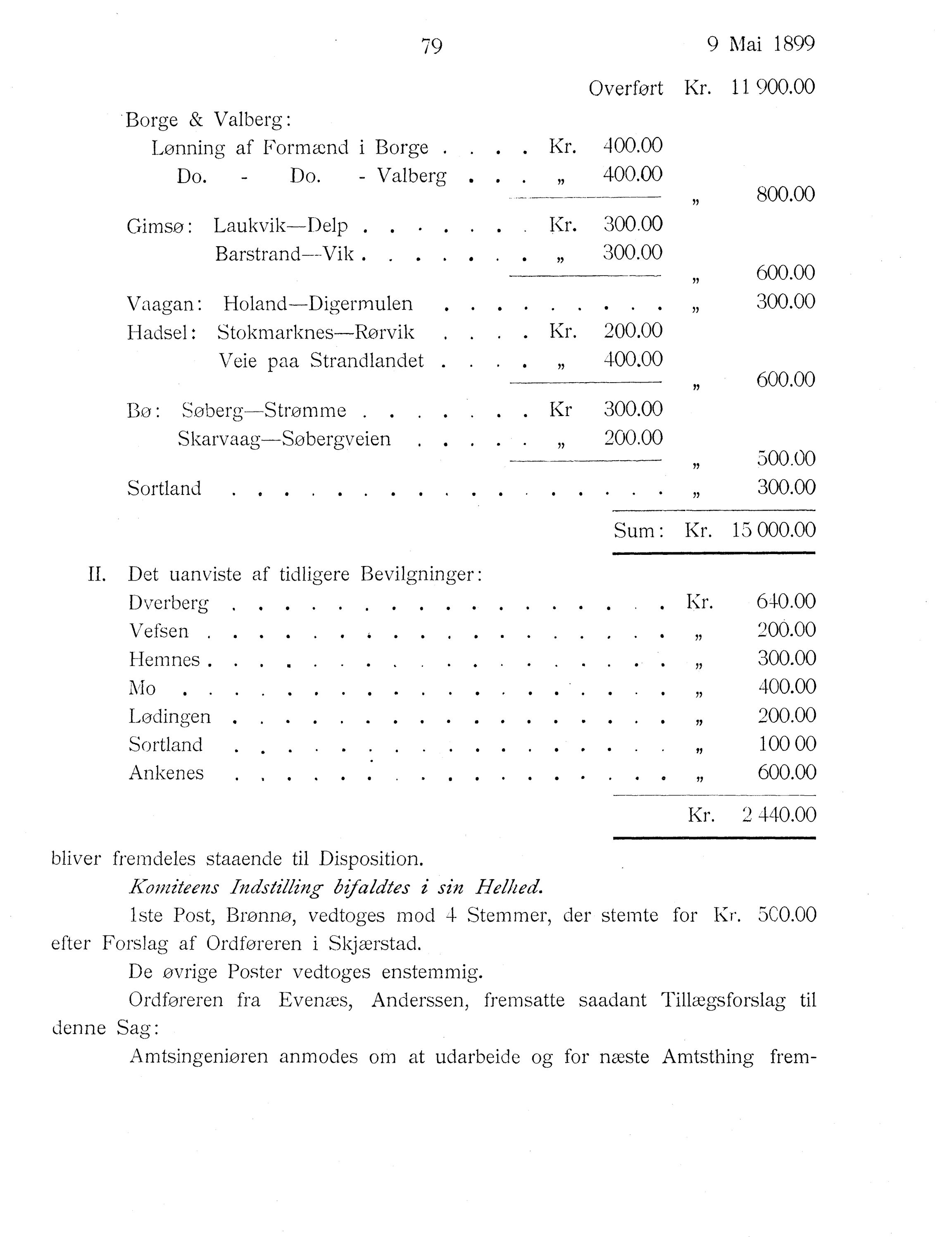 Nordland Fylkeskommune. Fylkestinget, AIN/NFK-17/176/A/Ac/L0022: Fylkestingsforhandlinger 1899, 1899