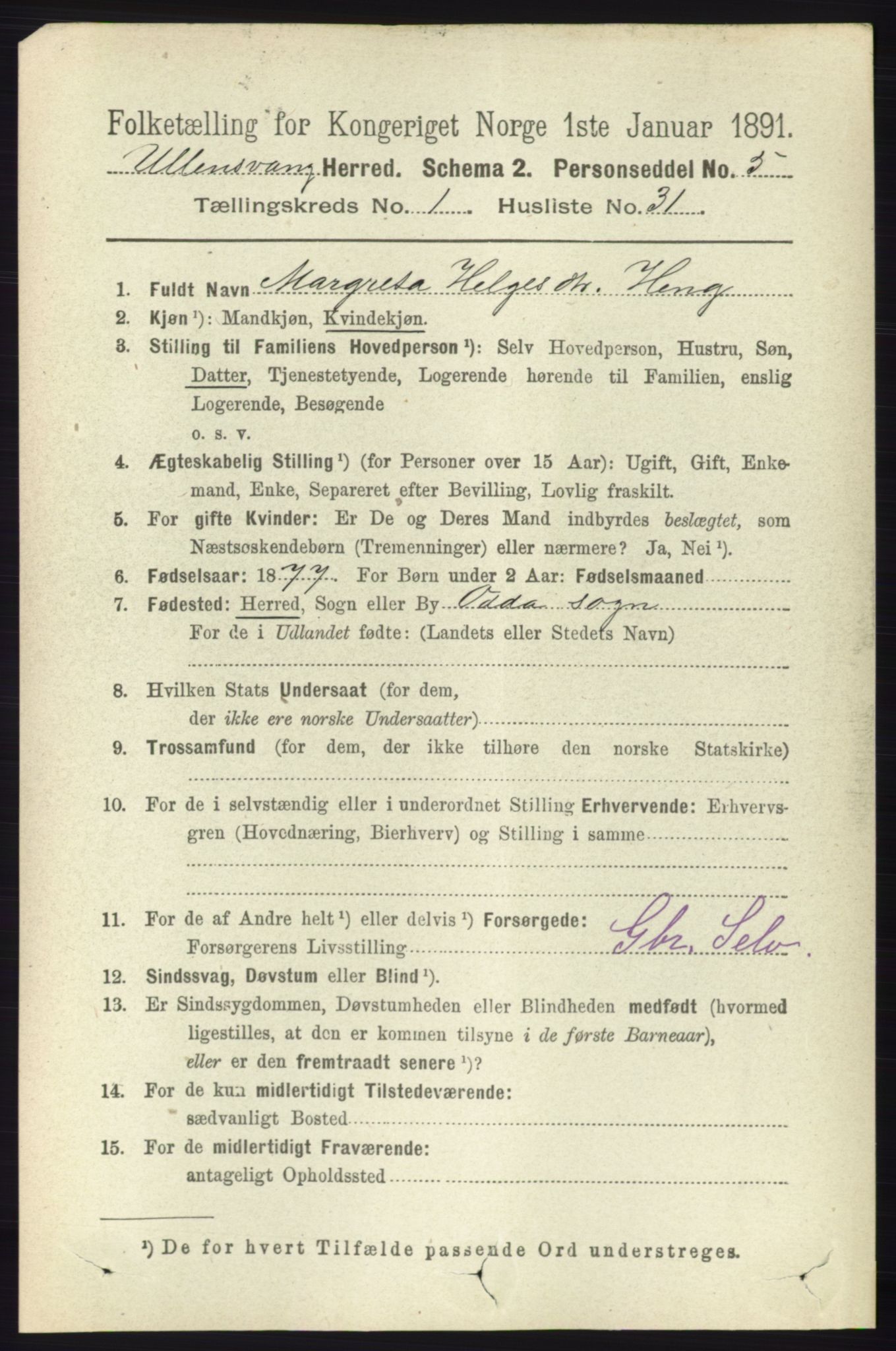 RA, 1891 census for 1230 Ullensvang, 1891, p. 268