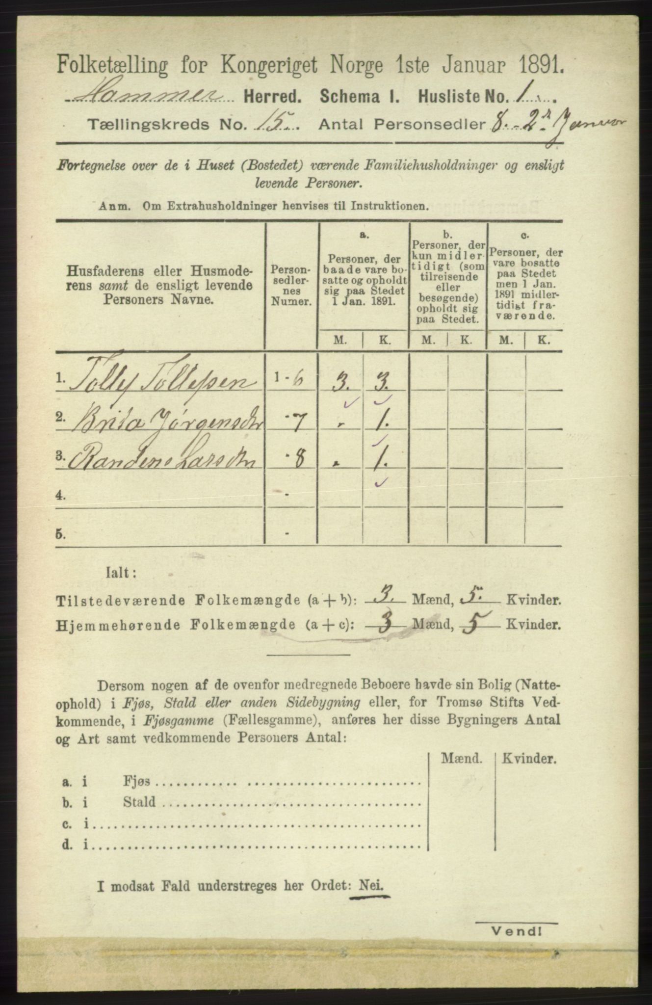 RA, 1891 census for 1254 Hamre, 1891, p. 4639