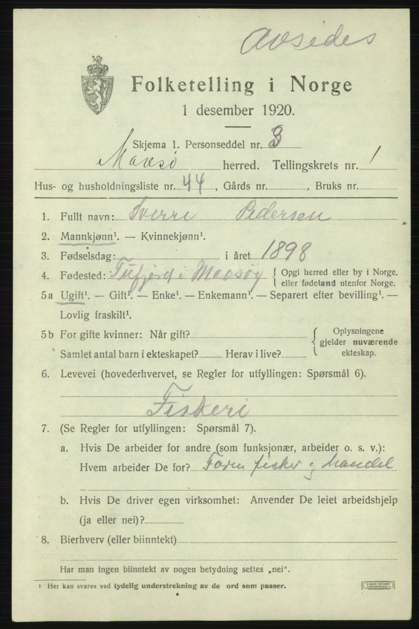 SATØ, 1920 census for Måsøy, 1920, p. 1294