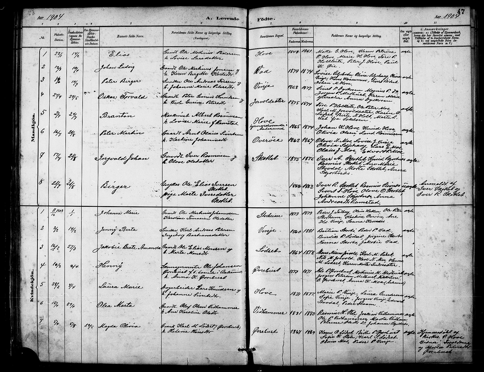 Ministerialprotokoller, klokkerbøker og fødselsregistre - Møre og Romsdal, AV/SAT-A-1454/521/L0302: Parish register (copy) no. 521C03, 1882-1907, p. 47