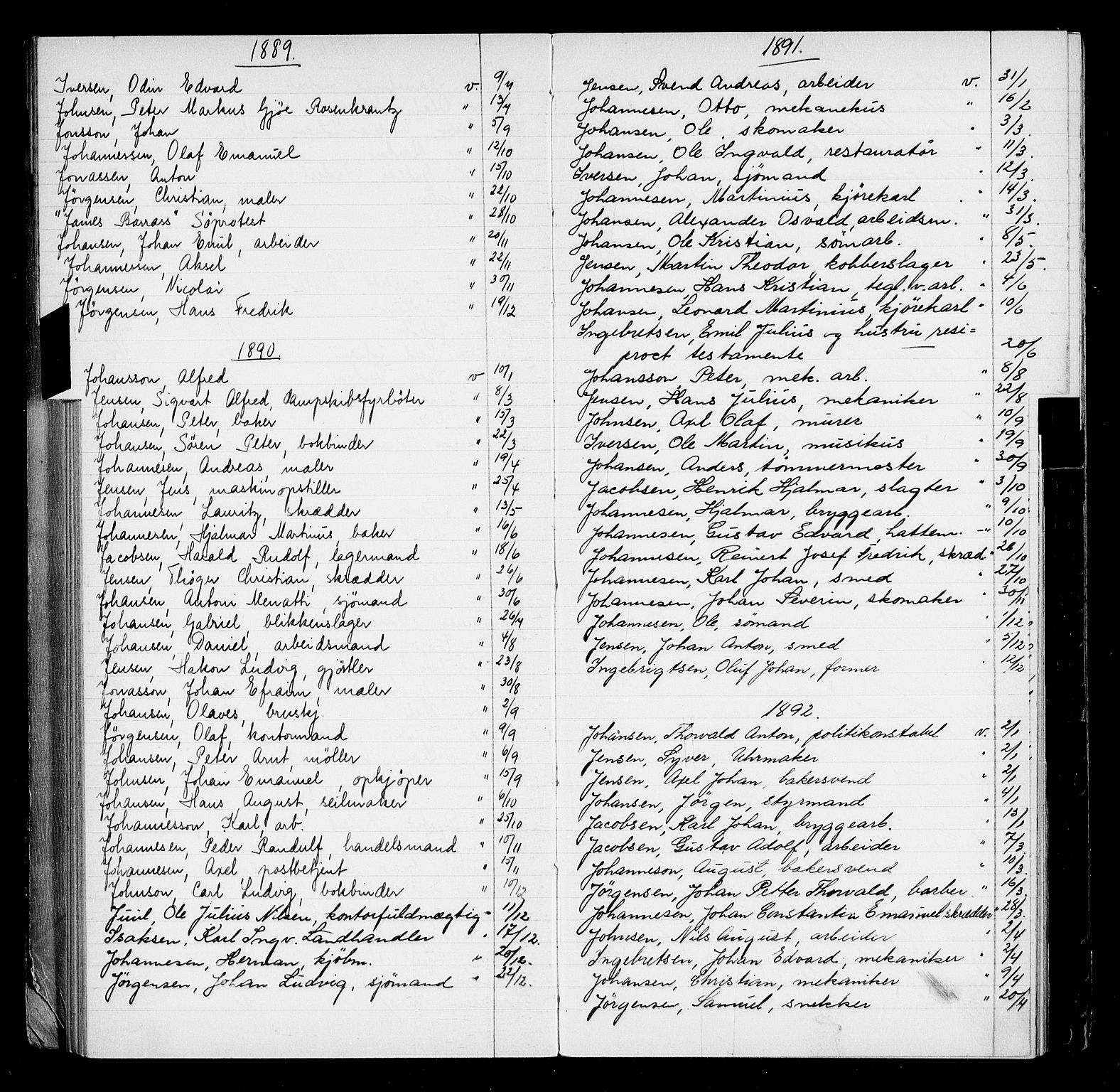Oslo byfogd avd. I, AV/SAO-A-10220/L/La/L0001: Register - Vigsler og testamenter, 1886-1910, p. 52