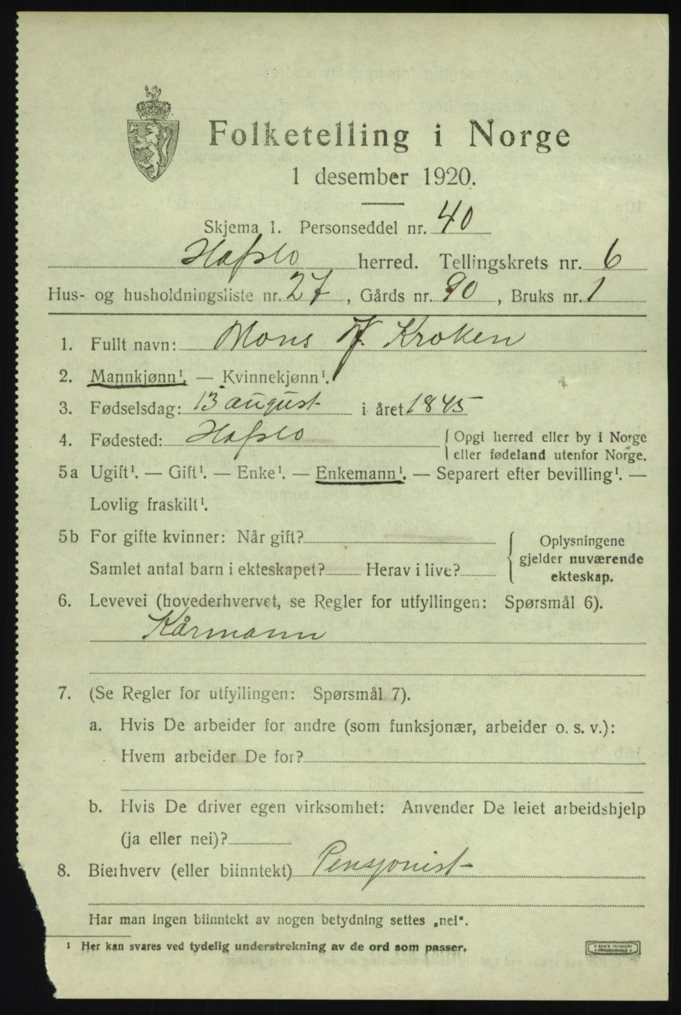 SAB, 1920 census for Hafslo, 1920, p. 4894