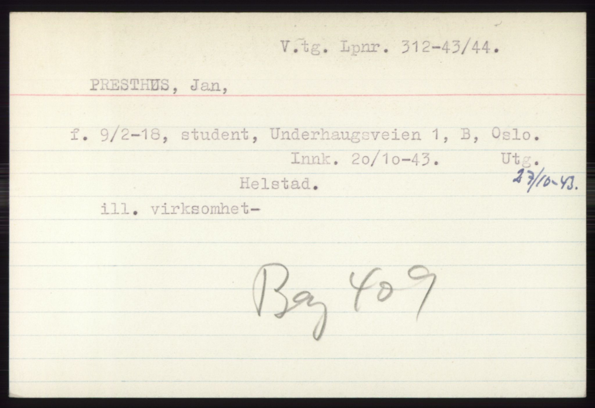 Statspolitiet - Hovedkontoret / Osloavdelingen, AV/RA-S-1329/C/Ck/Cke/L0004: Fangeregister; etternavn L - R, 1941-1945, p. 709