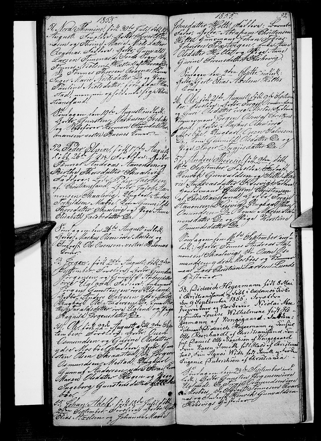 Oddernes sokneprestkontor, SAK/1111-0033/F/Fb/Fba/L0005: Parish register (copy) no. B 5, 1846-1859, p. 92