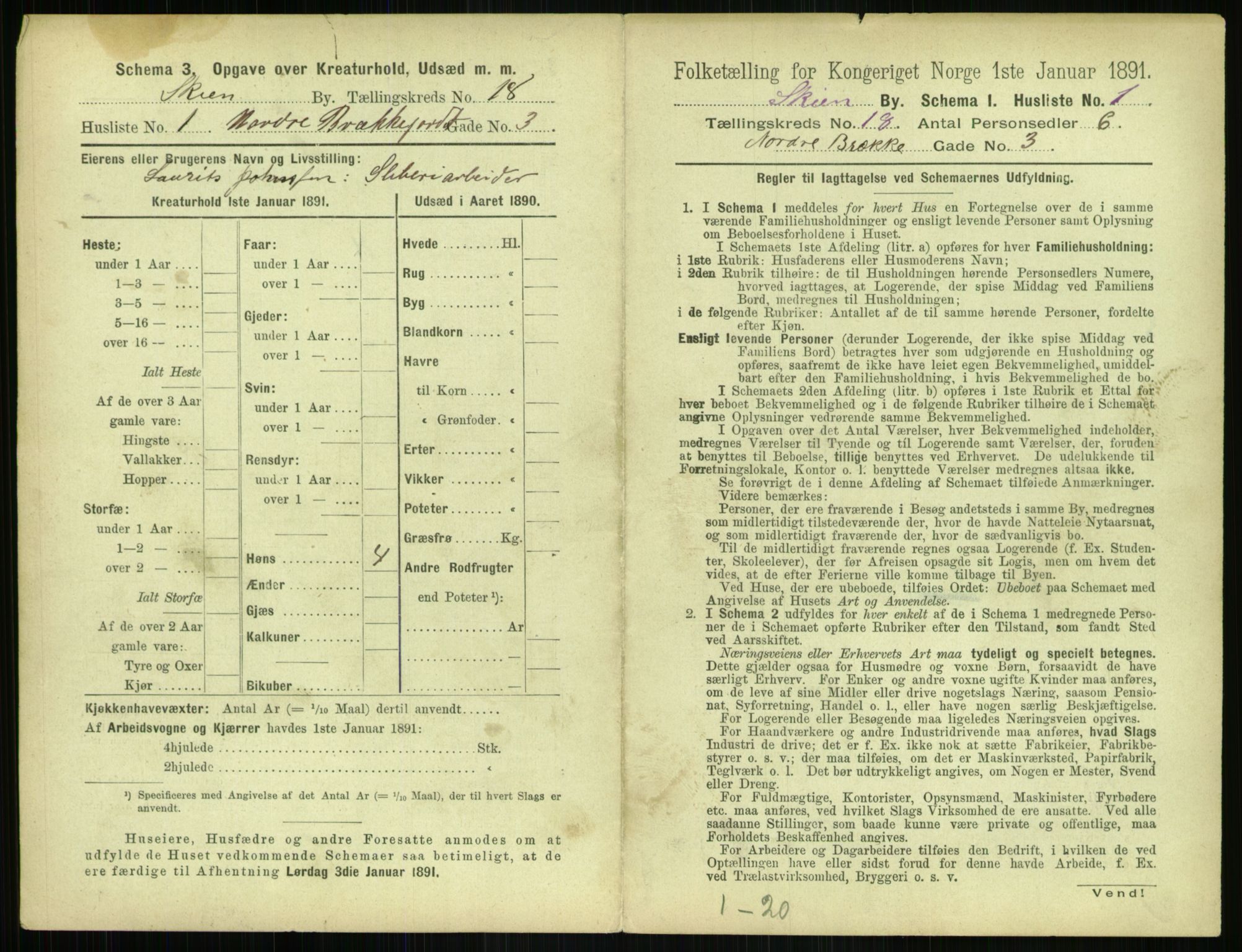 RA, 1891 census for 0806 Skien, 1891, p. 688